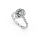 Peervormige halo verlovingsring met pavé band · 2.0 ct.
