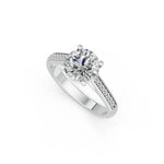 Ronde solitaire verlovingsring met pavé band · 2.0 ct.