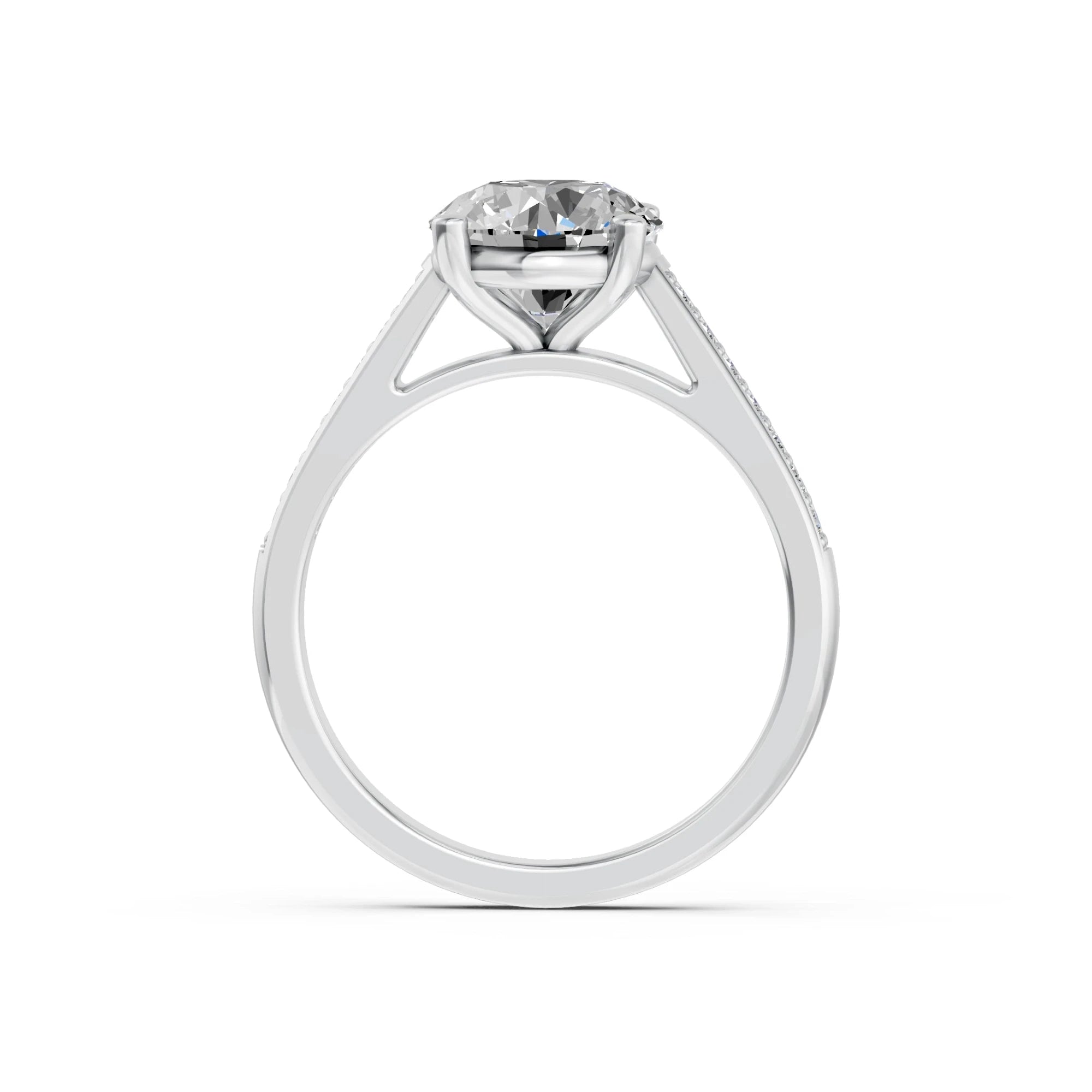Ronde solitaire verlovingsring met pavé band · 2.0 ct.
