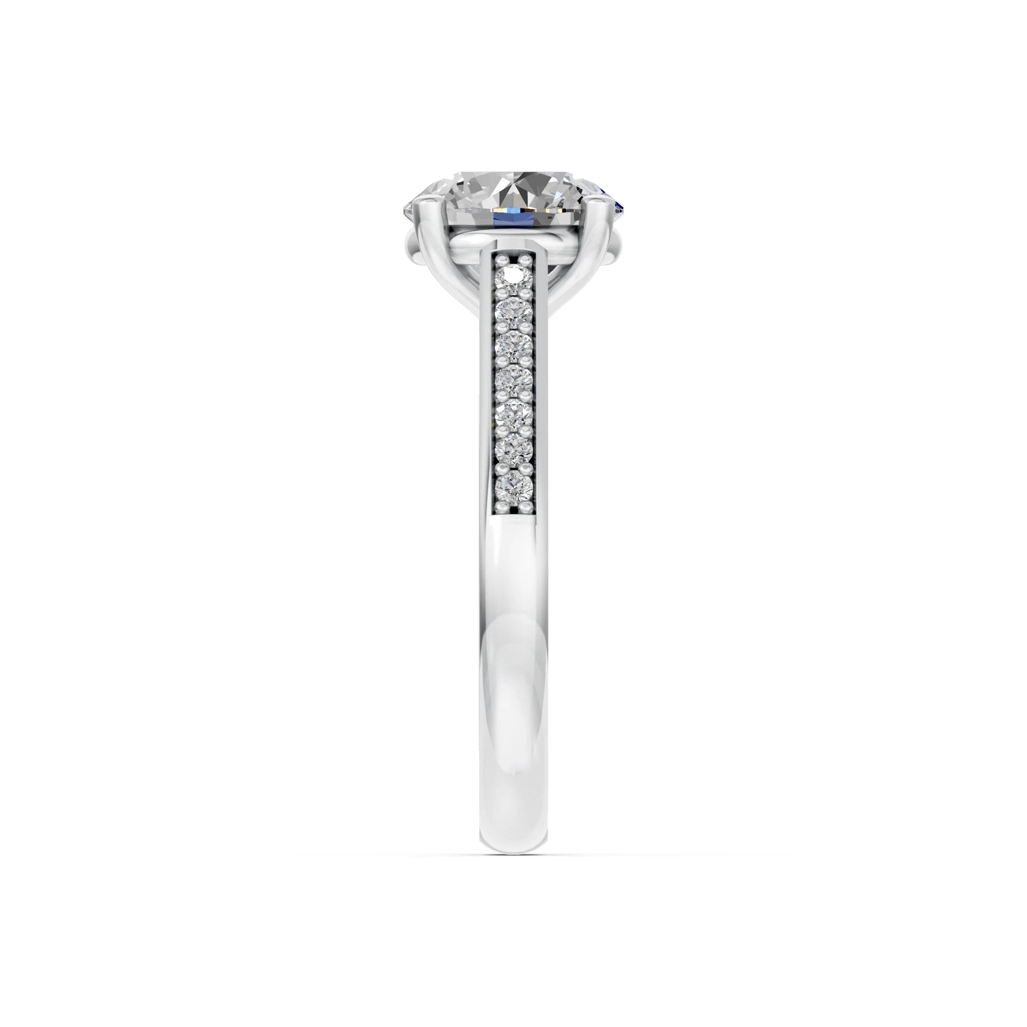 Ronde solitaire verlovingsring met pavé band · 2.0 ct.