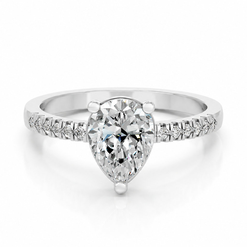 Peervormige solitaire verlovingsring met pavé band · 2.0 ct.