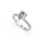 Peervormige solitaire verlovingsring met pavé band · 2.0 ct · 14k witgoud