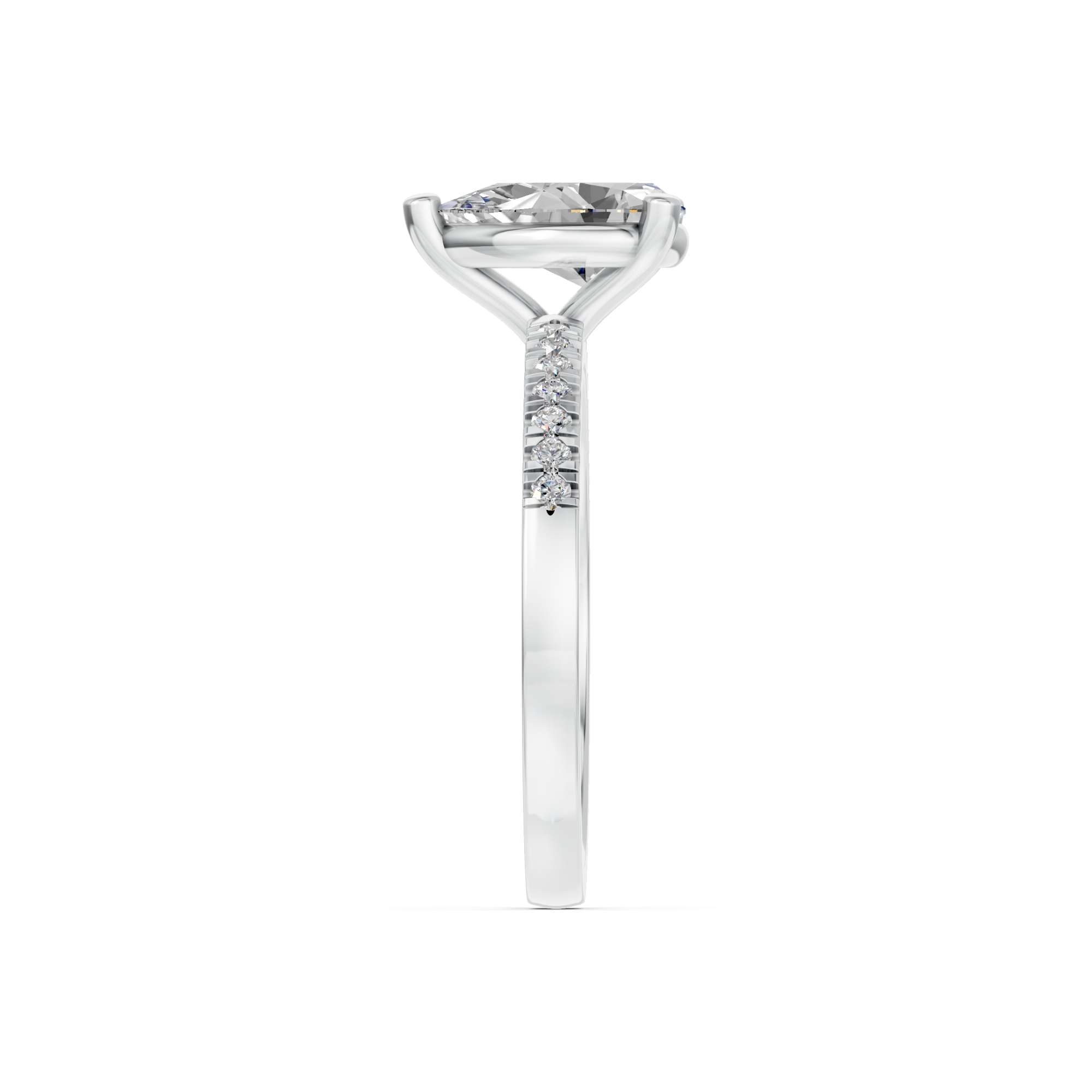Peervormige solitaire verlovingsring met pavé band · 2.0 ct.