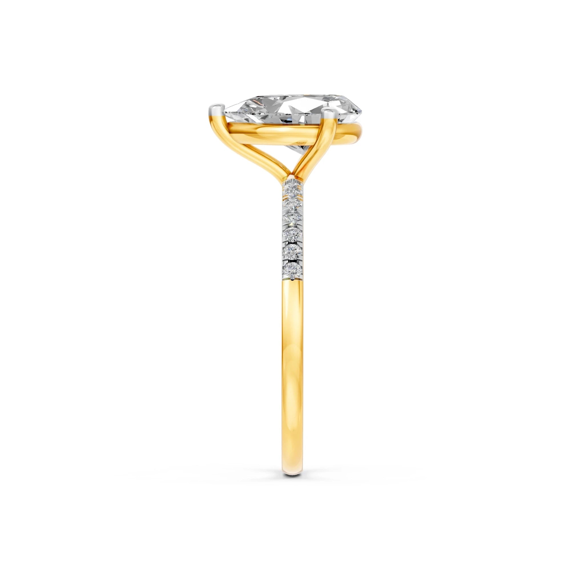 Peervormige solitaire verlovingsring met pavé band · 2.5 ct.