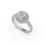 Ronde halo verlovingsring met pavé band · 1.5 ct.