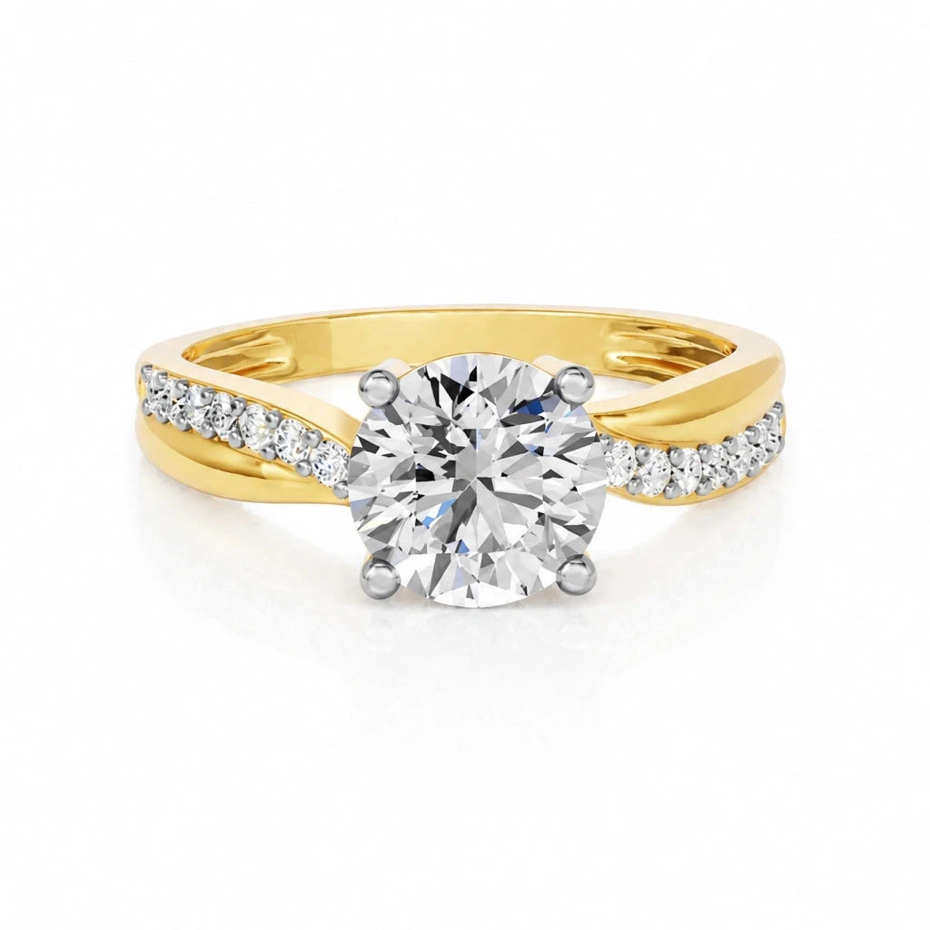 Ronde solitaire verlovingsring met pavé band · 2.0 ct.
