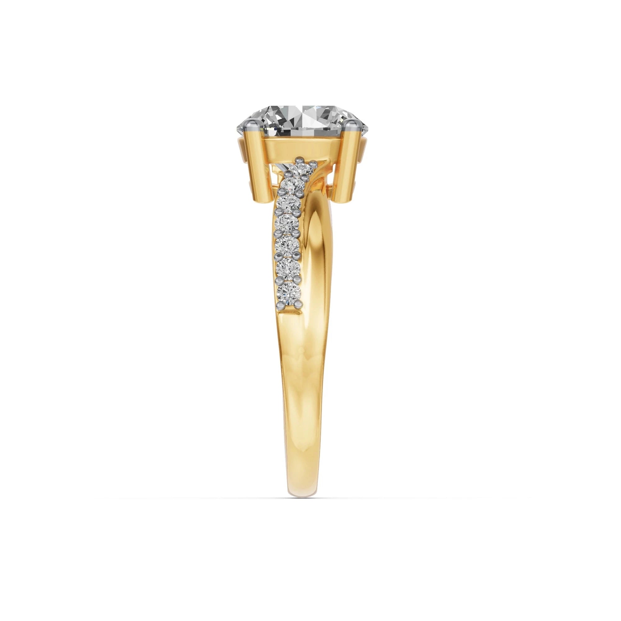 Ronde solitaire verlovingsring met pavé band · 2.0 ct.