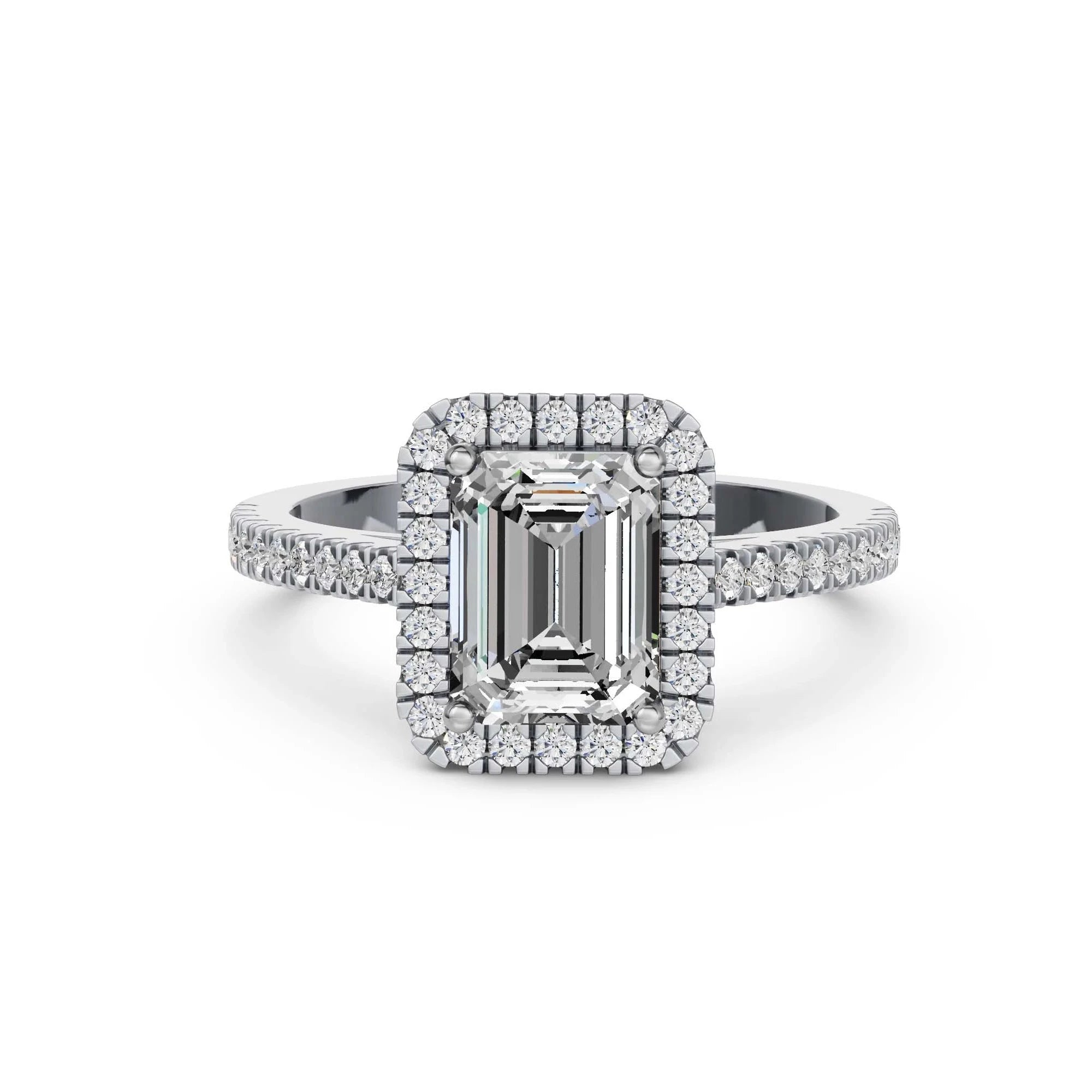 Smaragd halo verlovingsring · 2.0 ct.