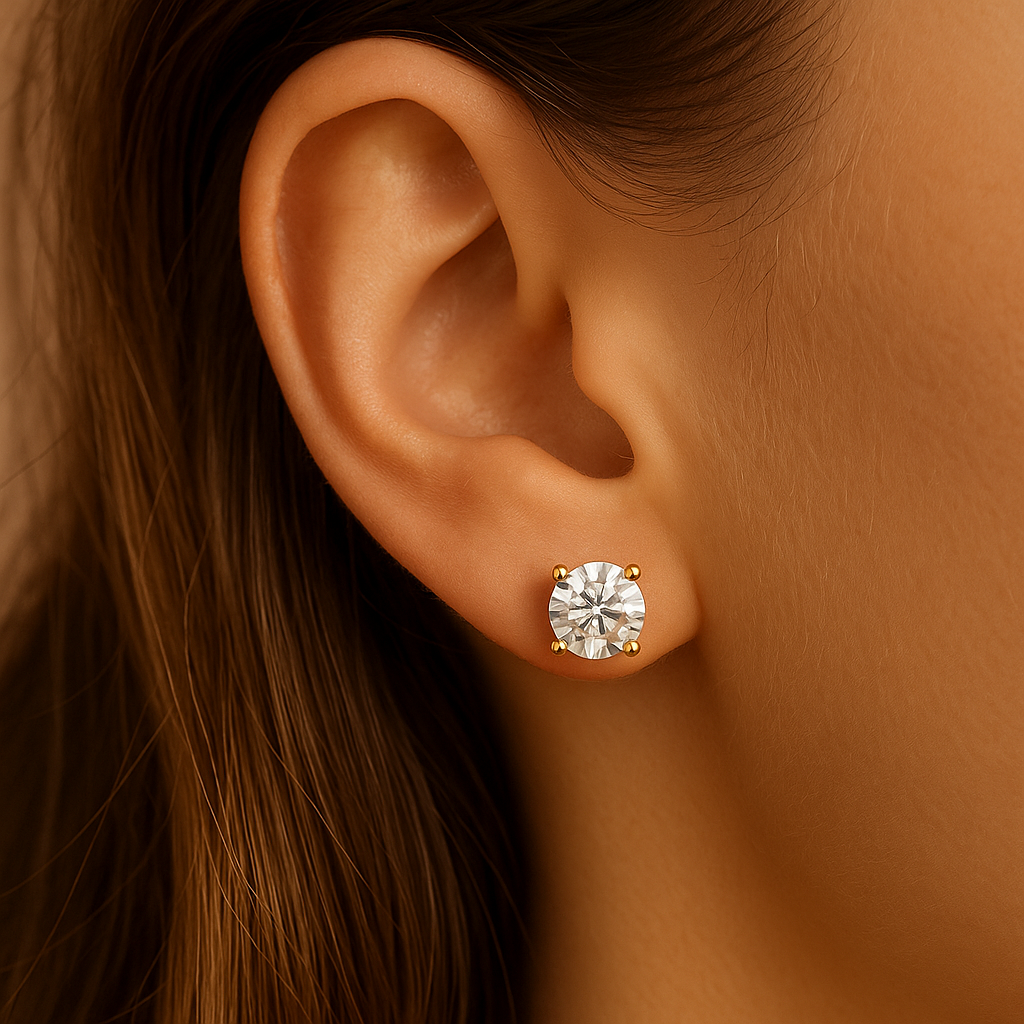 14k gouden oorstekers met lab-groens diamant in oor