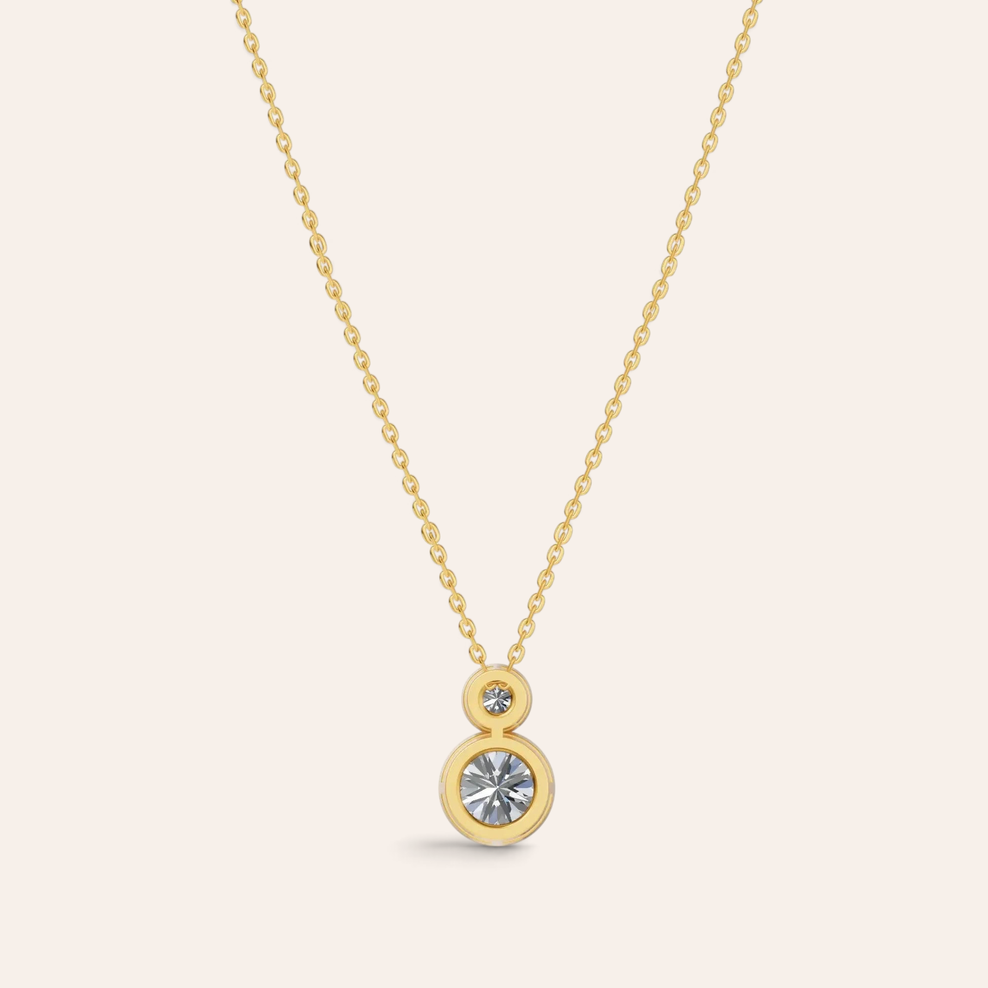 Louèn Diamonds bezel duo collier van 14k geelgoud met twee lab-grown diamanten in een moderne gesloten zetting.