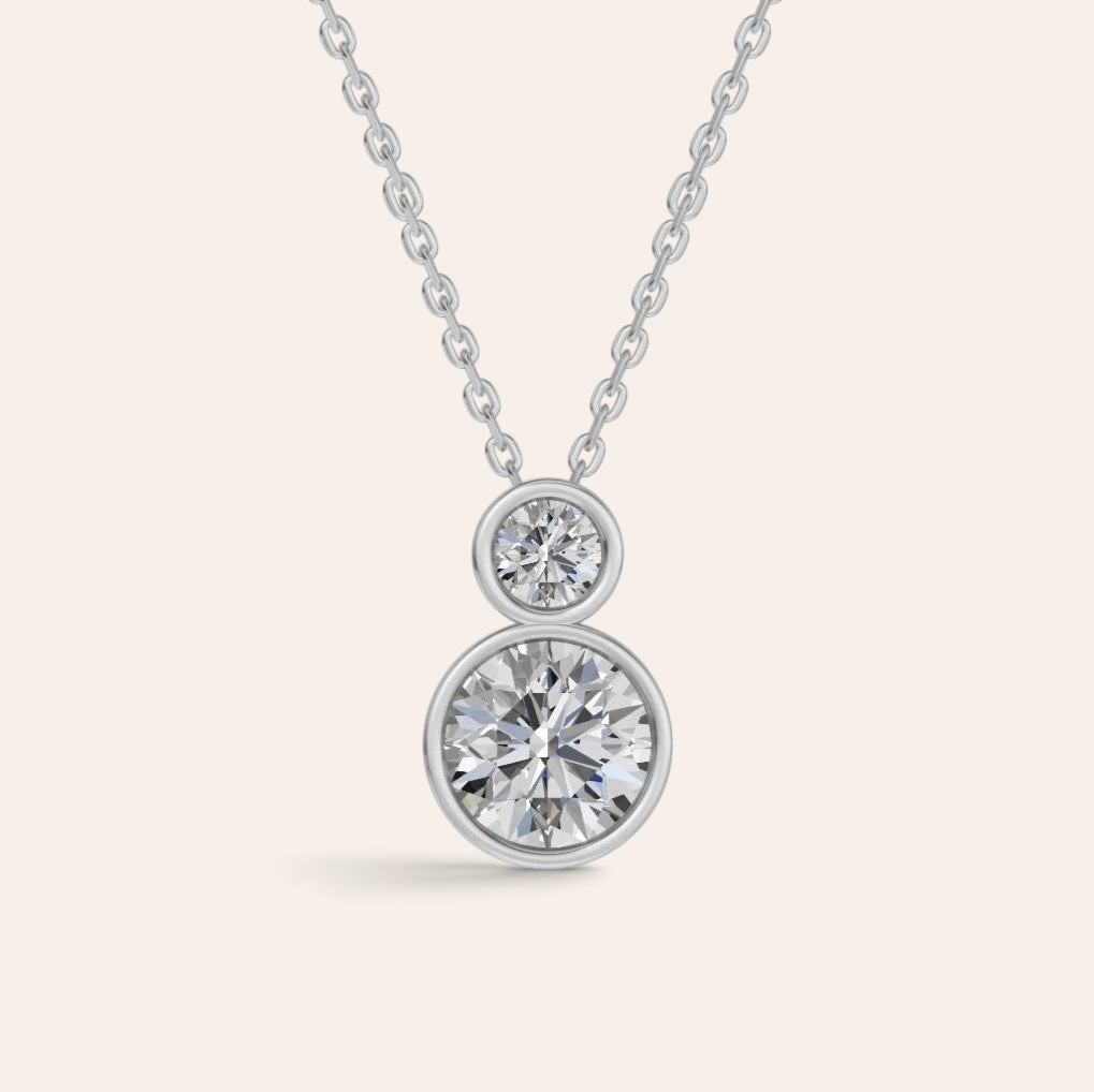 Louèn Diamonds Bezel duo collier met twee diamanten in 14k witgoud met een strakke bezelzetting.