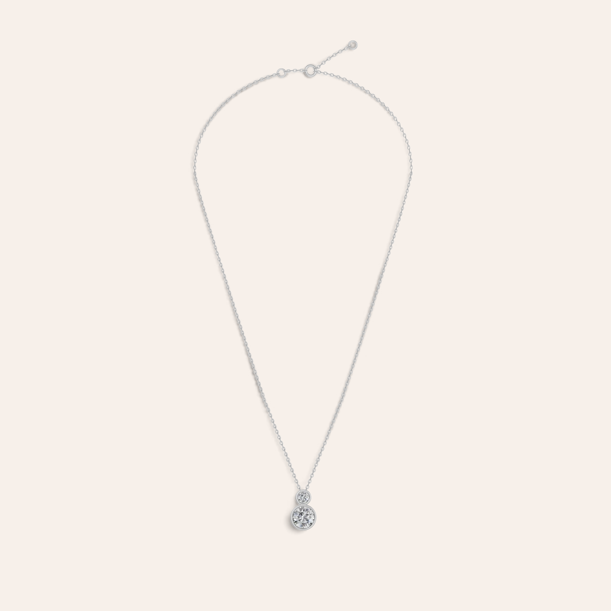 Louèn Diamonds Bezel duo collier met twee diamanten in 14k witgoud, elegant en tijdloos design.