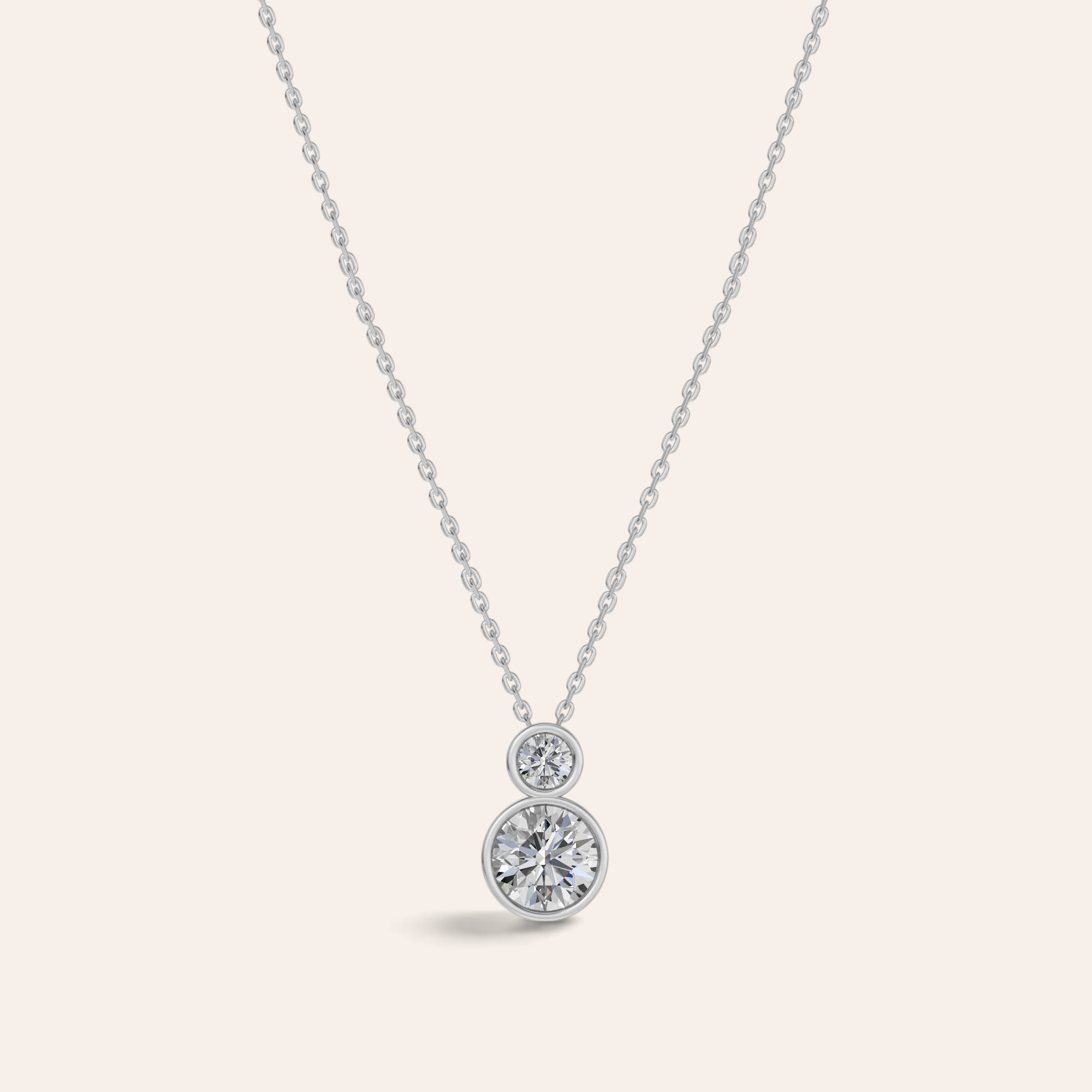 Louèn Diamonds Bezel duo collier van 14k witgoud met twee diamanten in een strakke bezelzetting