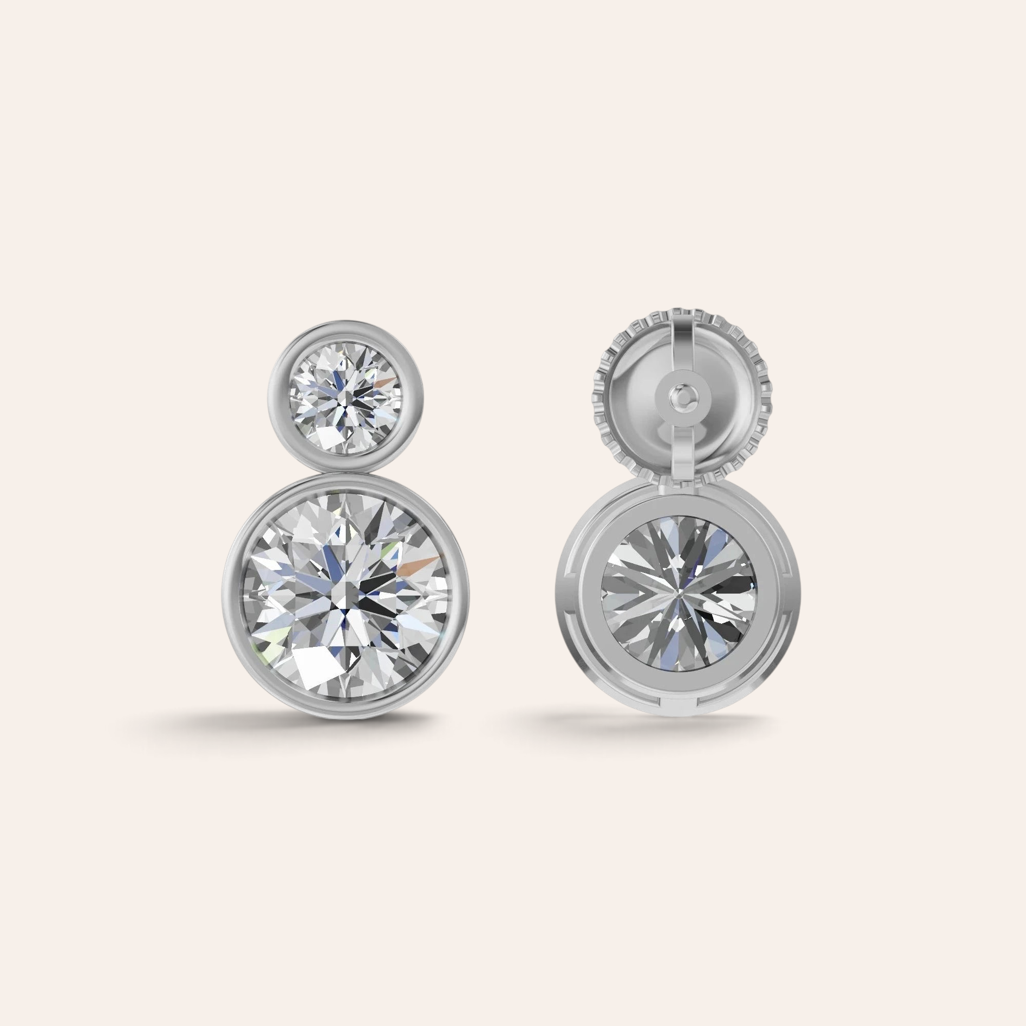 Louèn Diamonds bezel duo oorbellen van 14k witgoud met twee lab-grown diamanten in een verfijnd, tijdloos ontwerp.