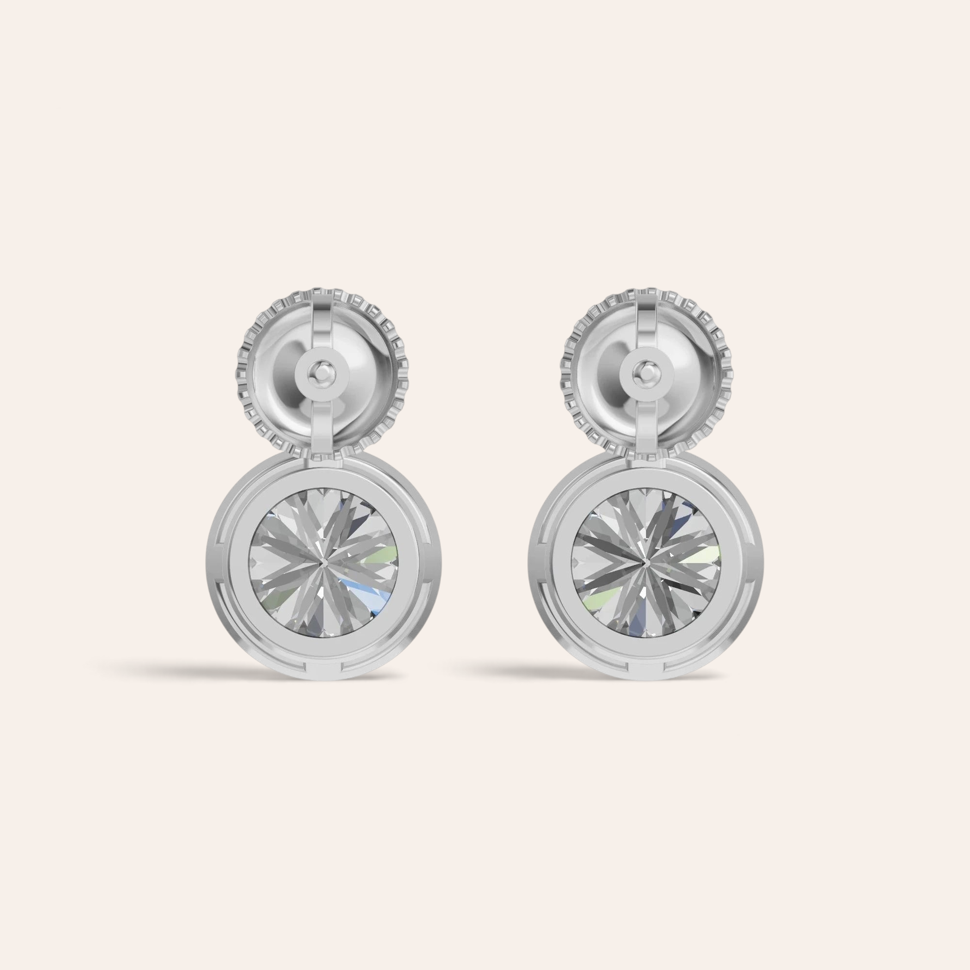 Louèn Diamonds bezel duo oorbellen van 14k witgoud met twee lab-grown diamanten in een verfijnd, modern ontwerp.