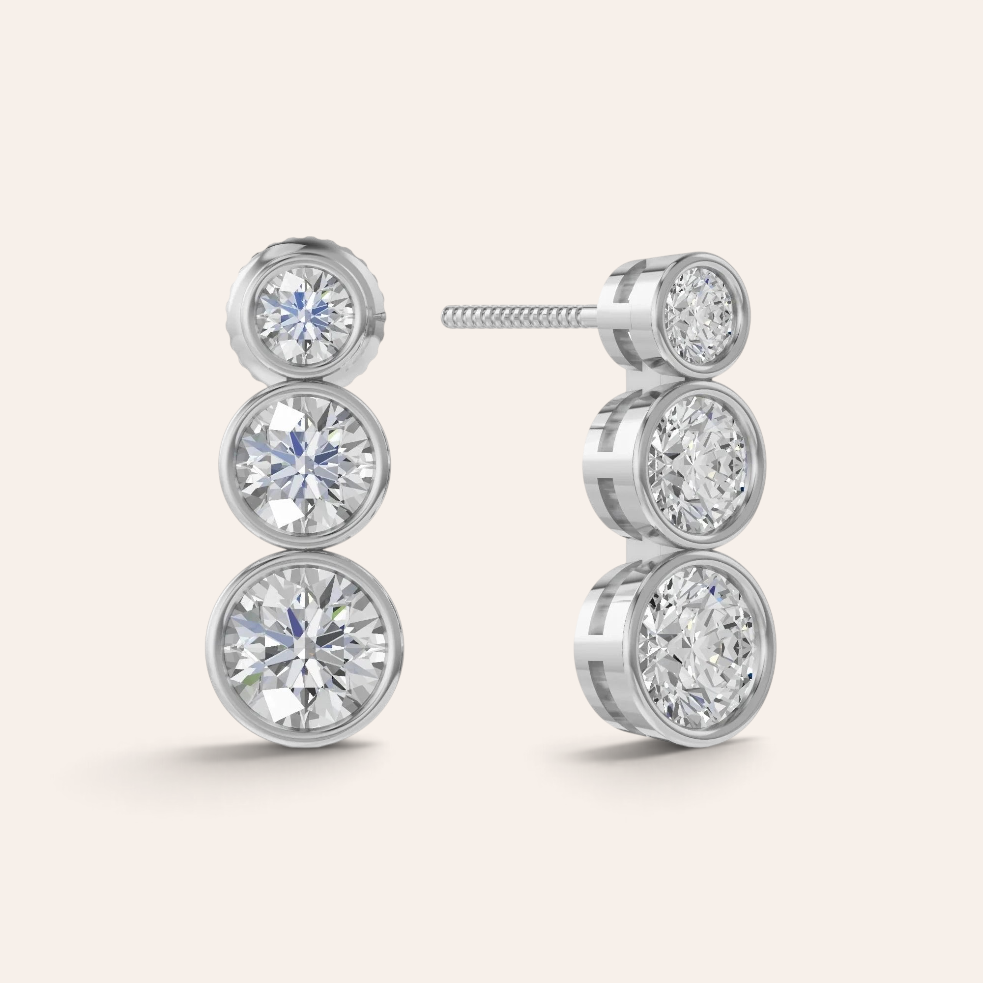 Louèn Diamonds bezel trio oorbellen met drie lab-grown diamanten in 14k witgoud met een moderne gesloten zetting.