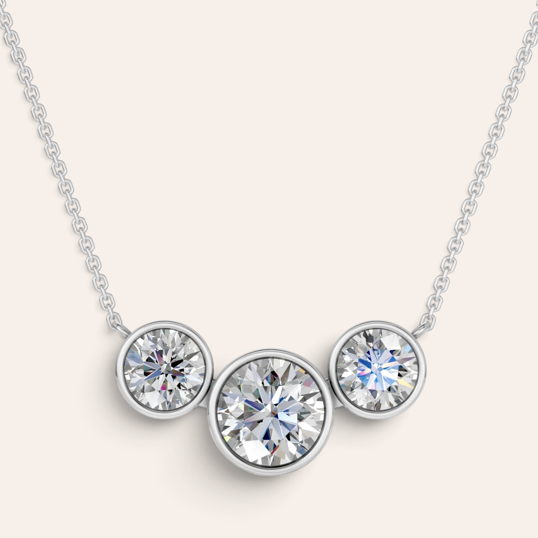 Louèn Diamonds horizontaal collier met drie lab-grown diamanten in 14k witgouden bezelzetting van 1.6 ct.