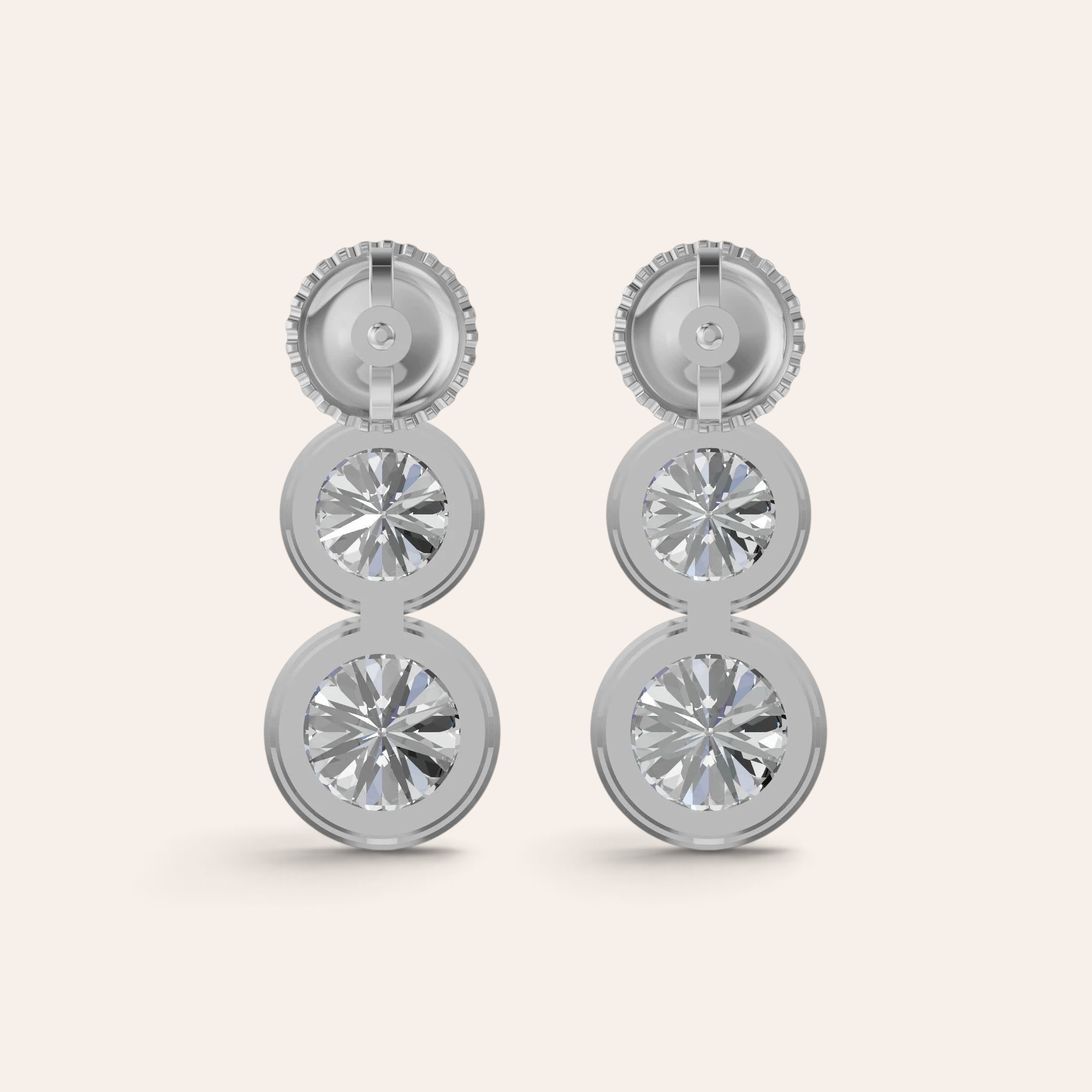 Louèn Diamonds bezel trio oorbellen van 14k witgoud met drie lab-grown diamanten per oorbel in een moderne zetting.