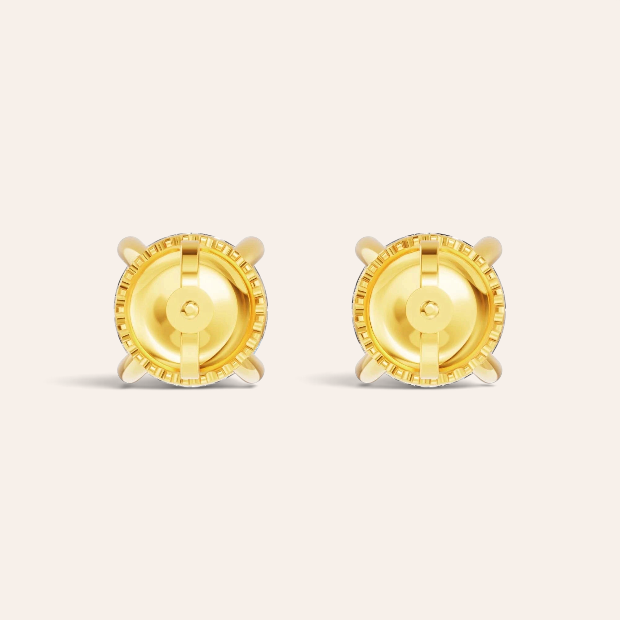 Louèn Diamonds solitaire oorstekers van 14k geelgoud met 4-poots zetting, achterkant zichtbaar