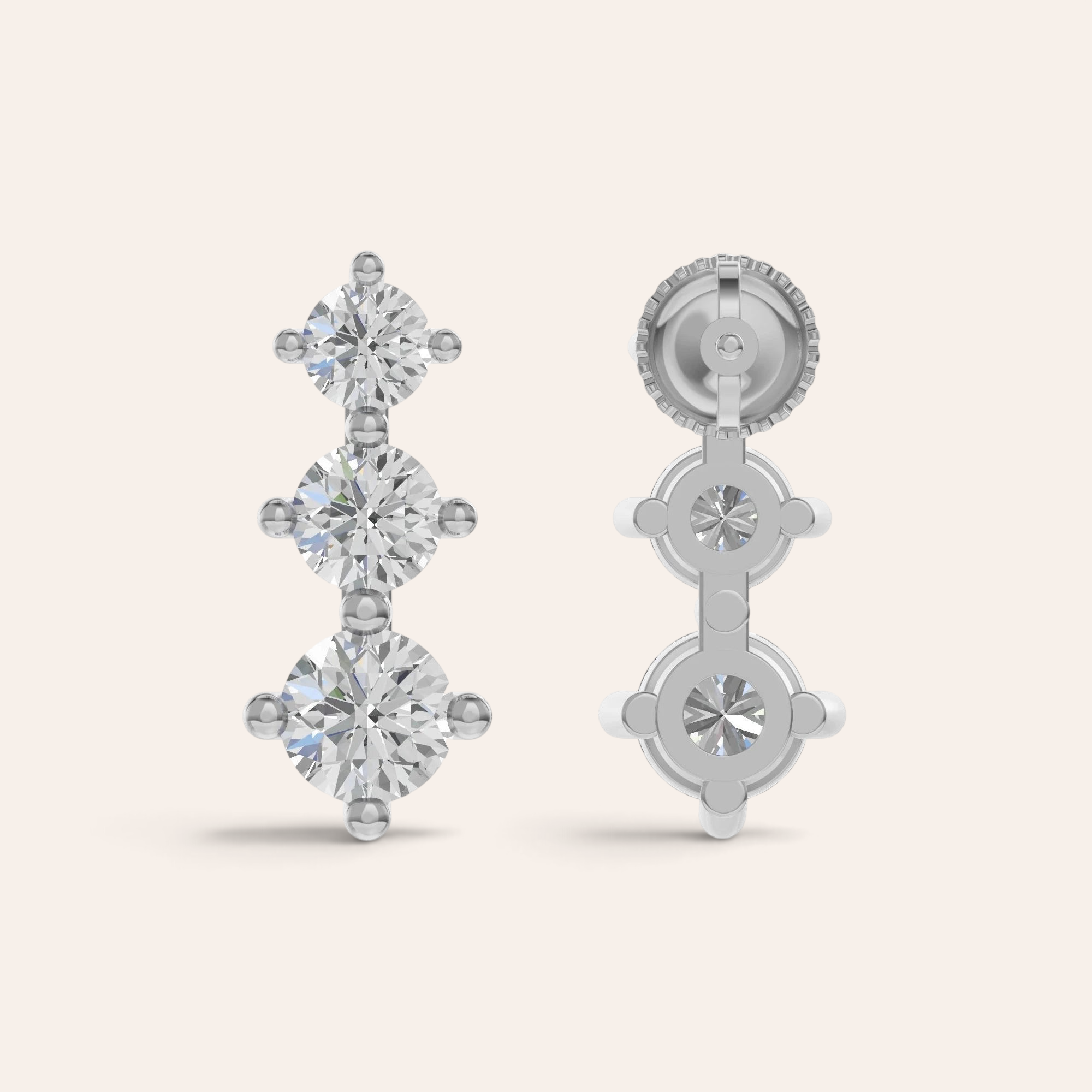 Louèn Diamonds Journey oorbellen van 14k witgoud met drie lab-grown diamanten in een trapsgewijs ontwerp.