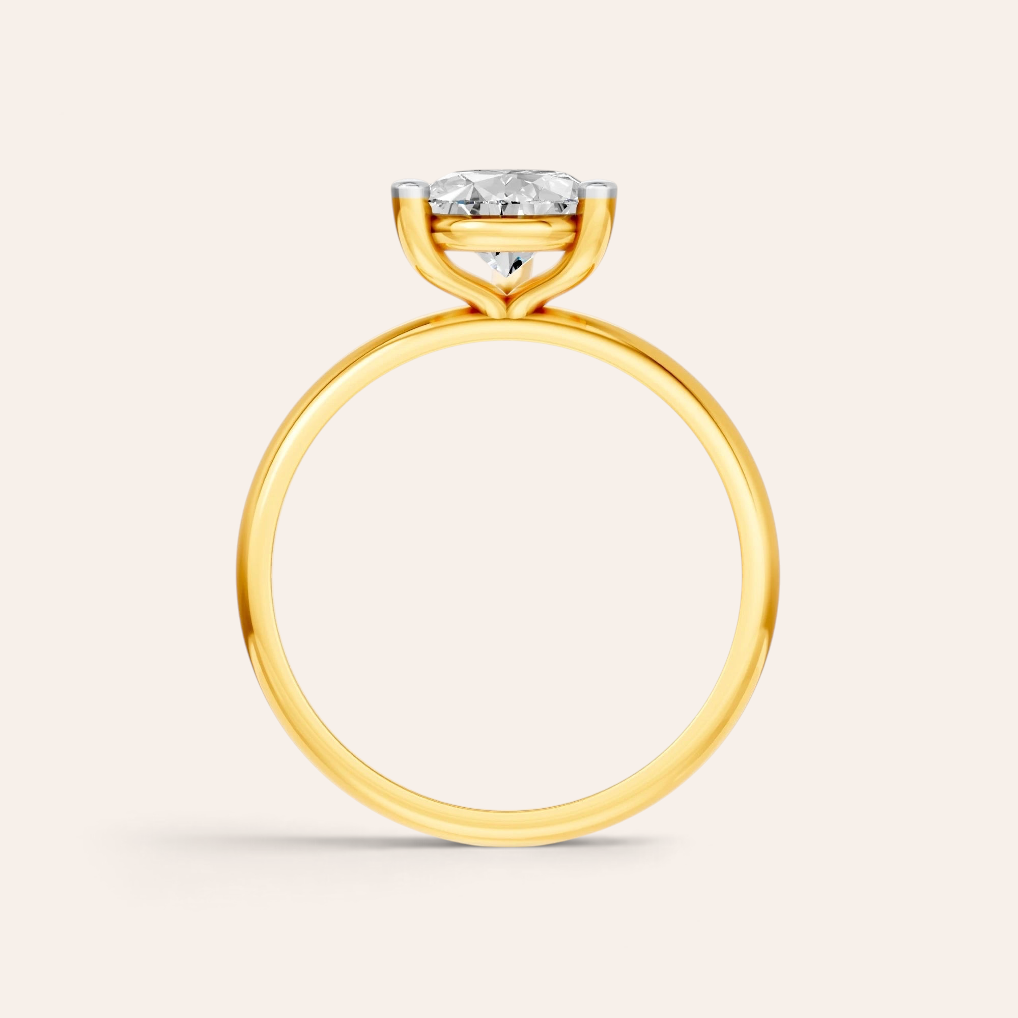 Louèn Diamonds solitaire verlovingsring met peervormige diamant in 14k geelgoud, zijaanzicht.