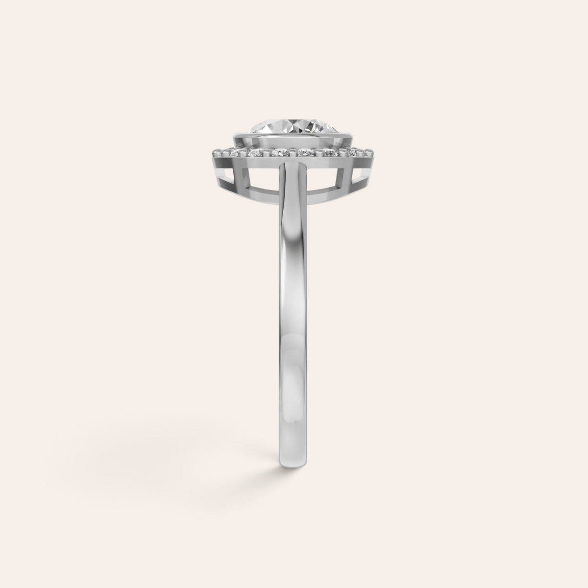 Louèn Diamonds ronde halo verlovingsring van 14k witgoud met 1.5 ct lab grown diamant, zijaanzicht
