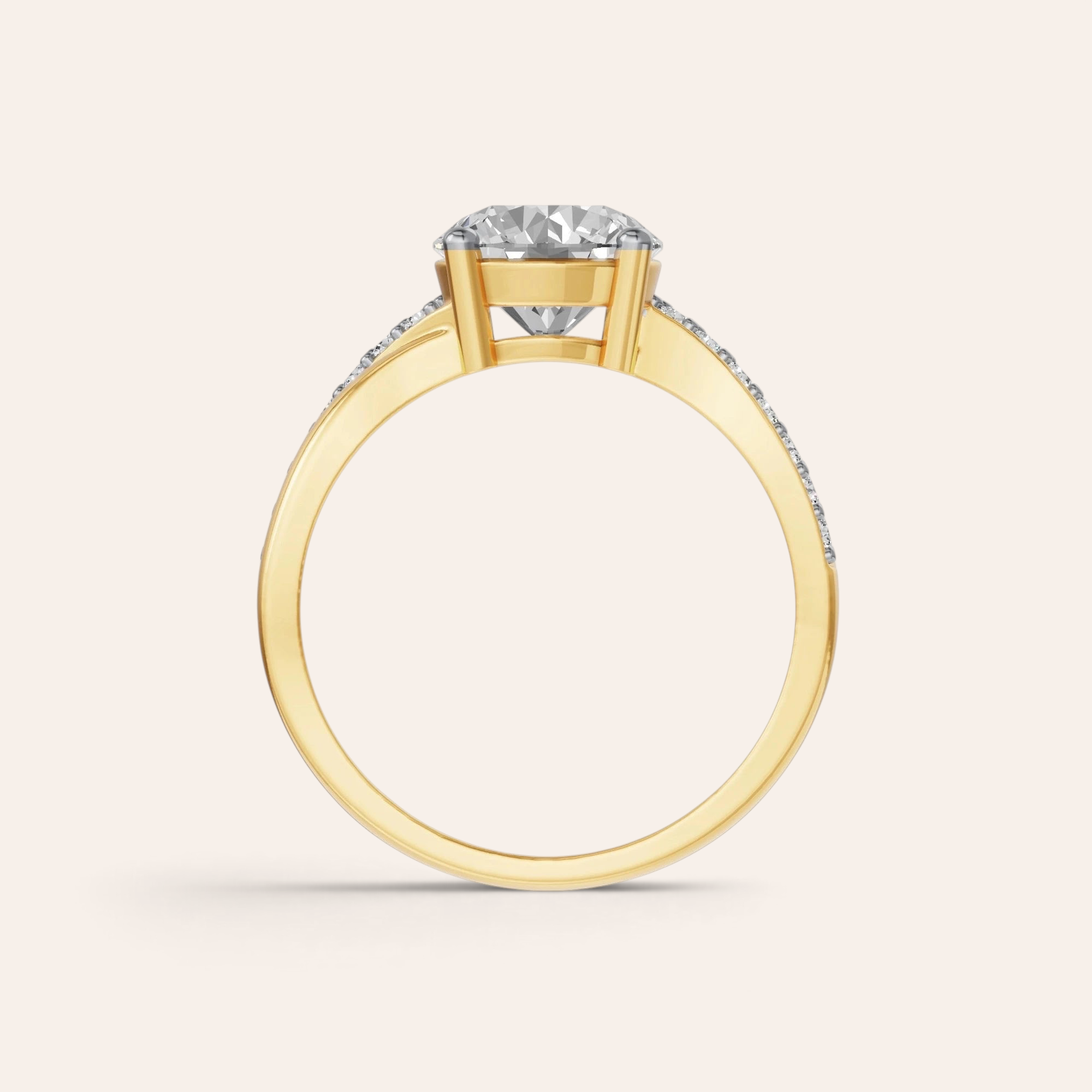 Louèn Diamonds 14k geelgouden solitaire verlovingsring met 2.0 ct ronde lab grown diamant en pavé gezette band