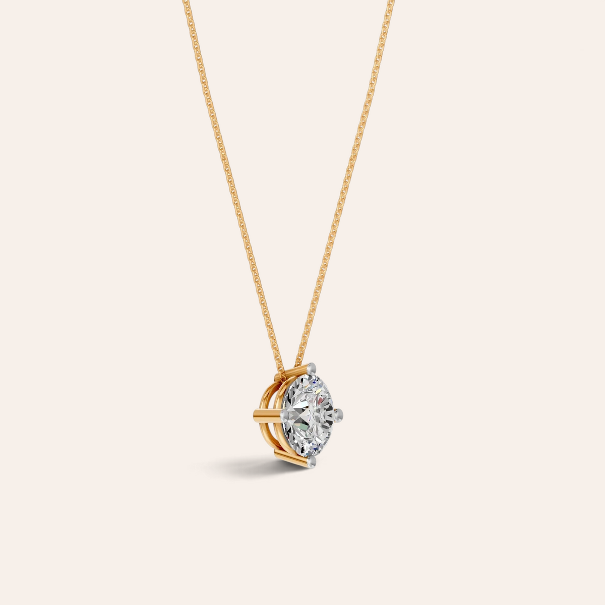 Louèn Diamonds solitaire collier met 3.0 ct lab-grown diamant in 14k geelgoud, elegant zwevend ontwerp.