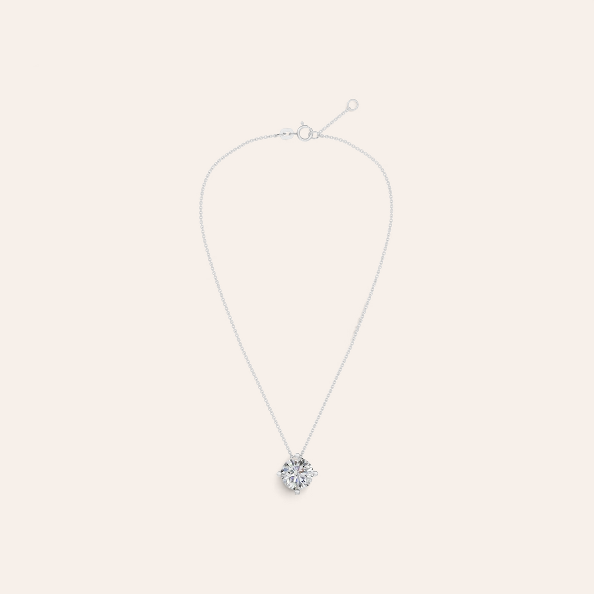 Louèn Diamonds solitaire collier van 14k witgoud met een 3.0 ct lab-grown diamant aan een fijne ketting.