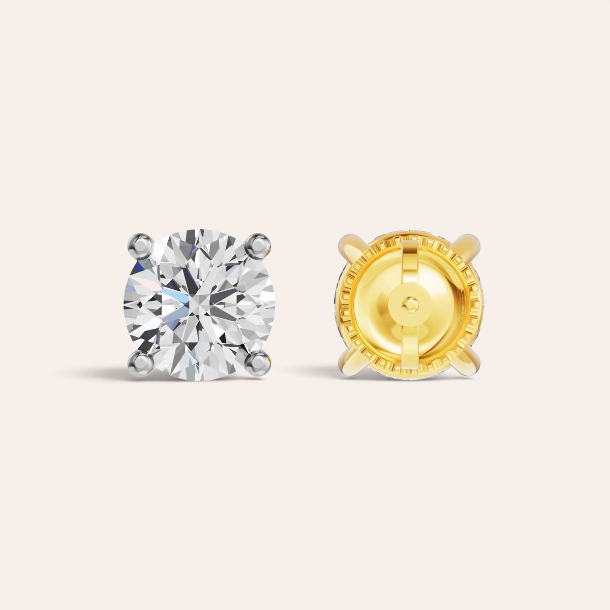 Louèn Diamonds solitaire oorstekers met 2.5 karaat diamant in 14k geelgoud met vierpoot zetting
