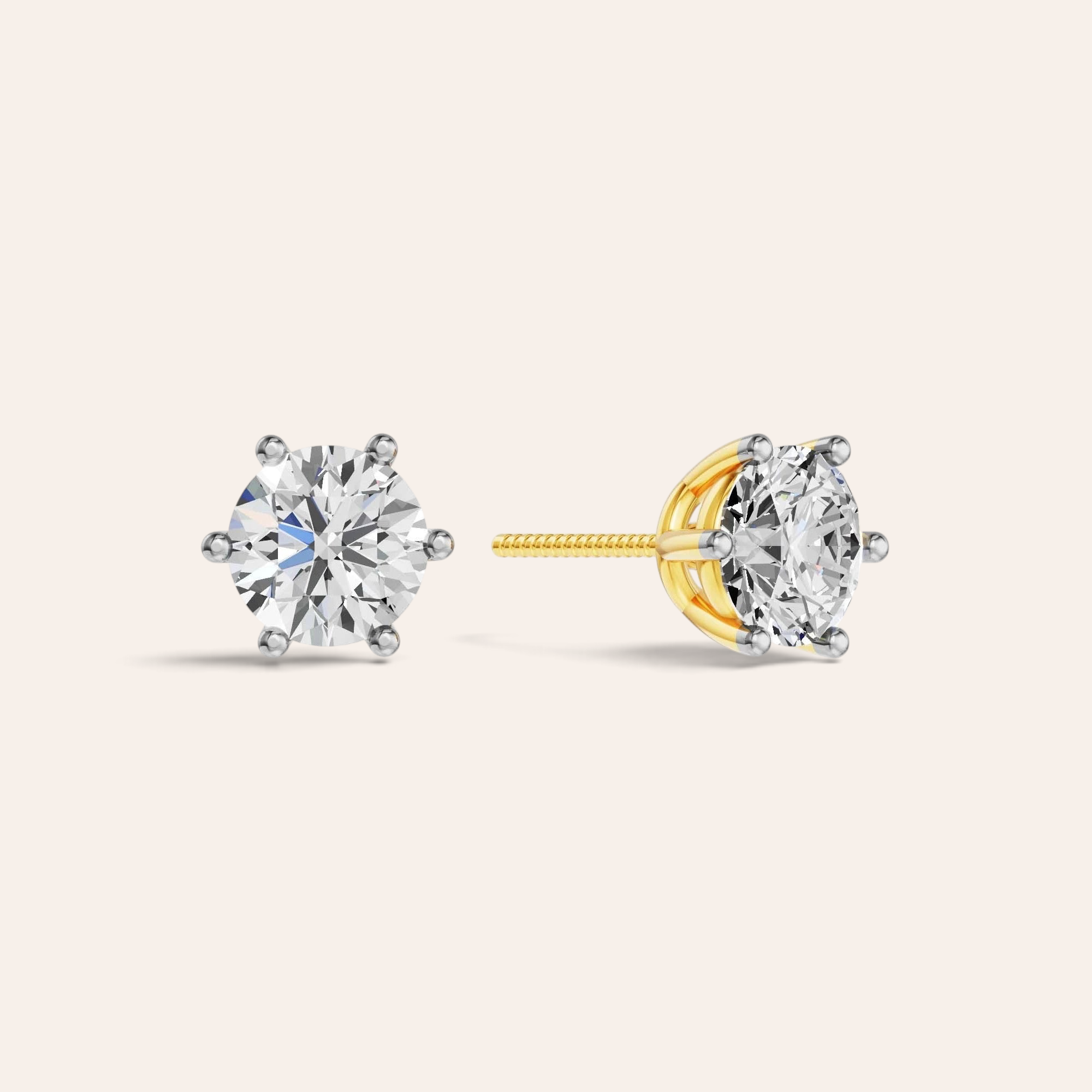 Louèn Diamonds solitaire oorbellen met 2.5 karaat diamant in 14k geelgouden 6-poots zetting voor maximale schittering.