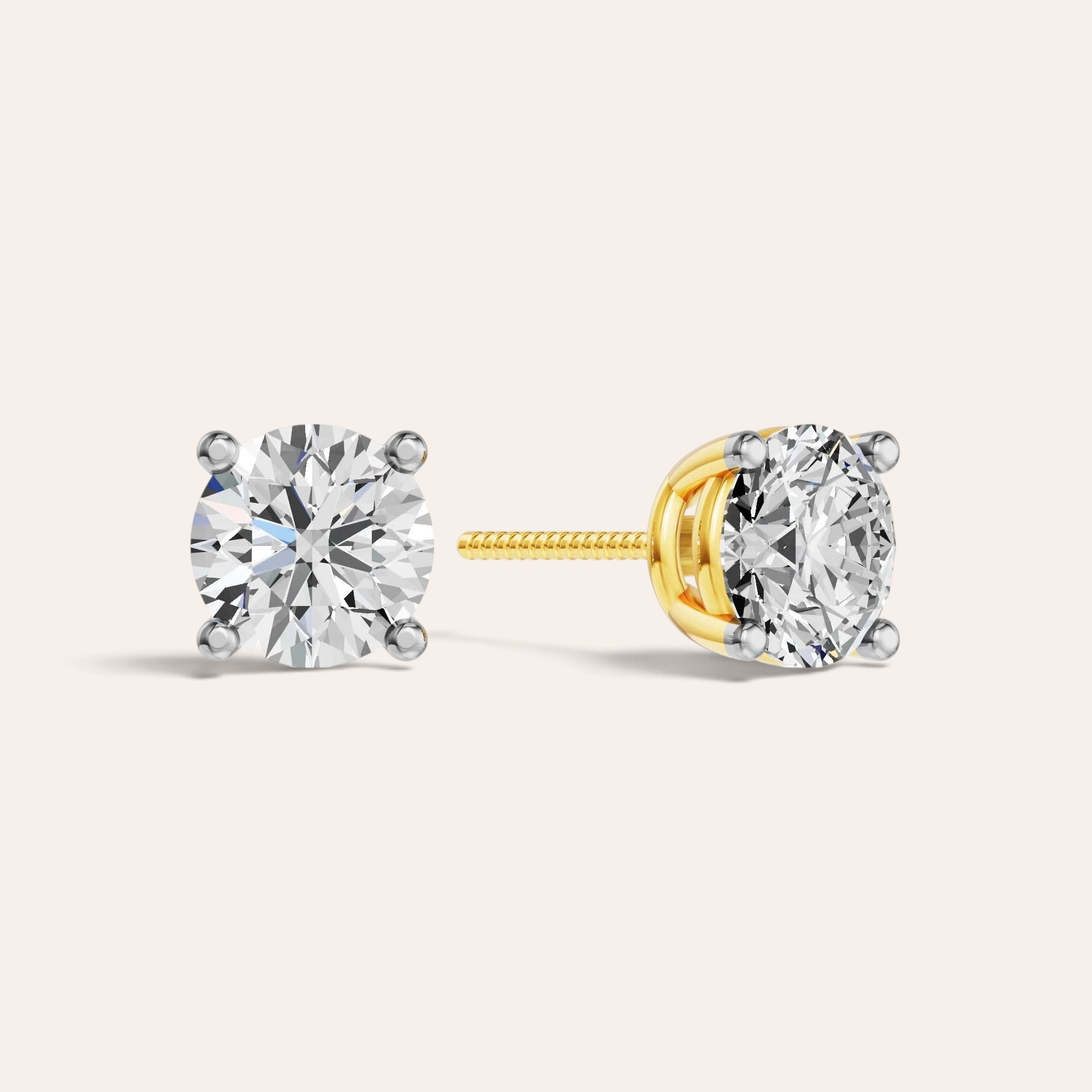 Louèn Diamonds solitaire oorstekers met 2.5 karaat diamant in 14k geelgoud met vierpoot zetting