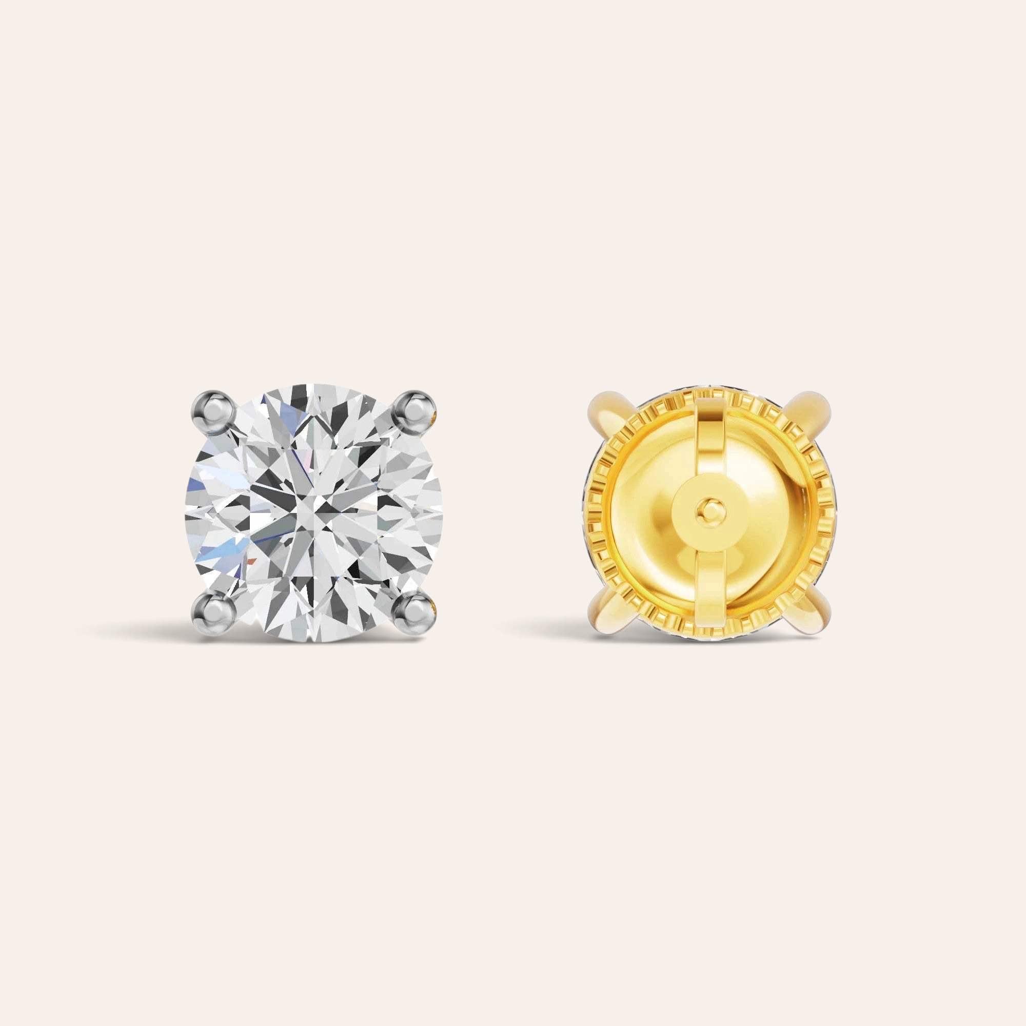 Louèn Diamonds solitaire oorstekers met 2.0 karaat diamant in 14k geelgoud met vierpoot zetting