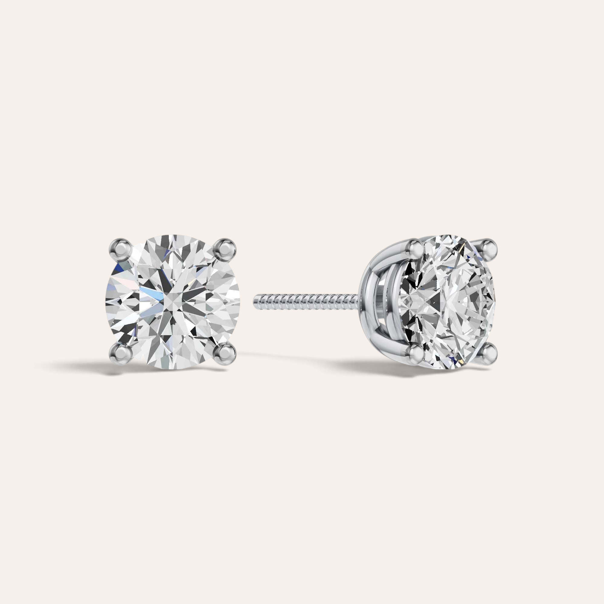 Louèn Diamonds solitaire oorbellen met 2.5 ct lab-grown diamanten in een 14k witgouden 4-poots zetting