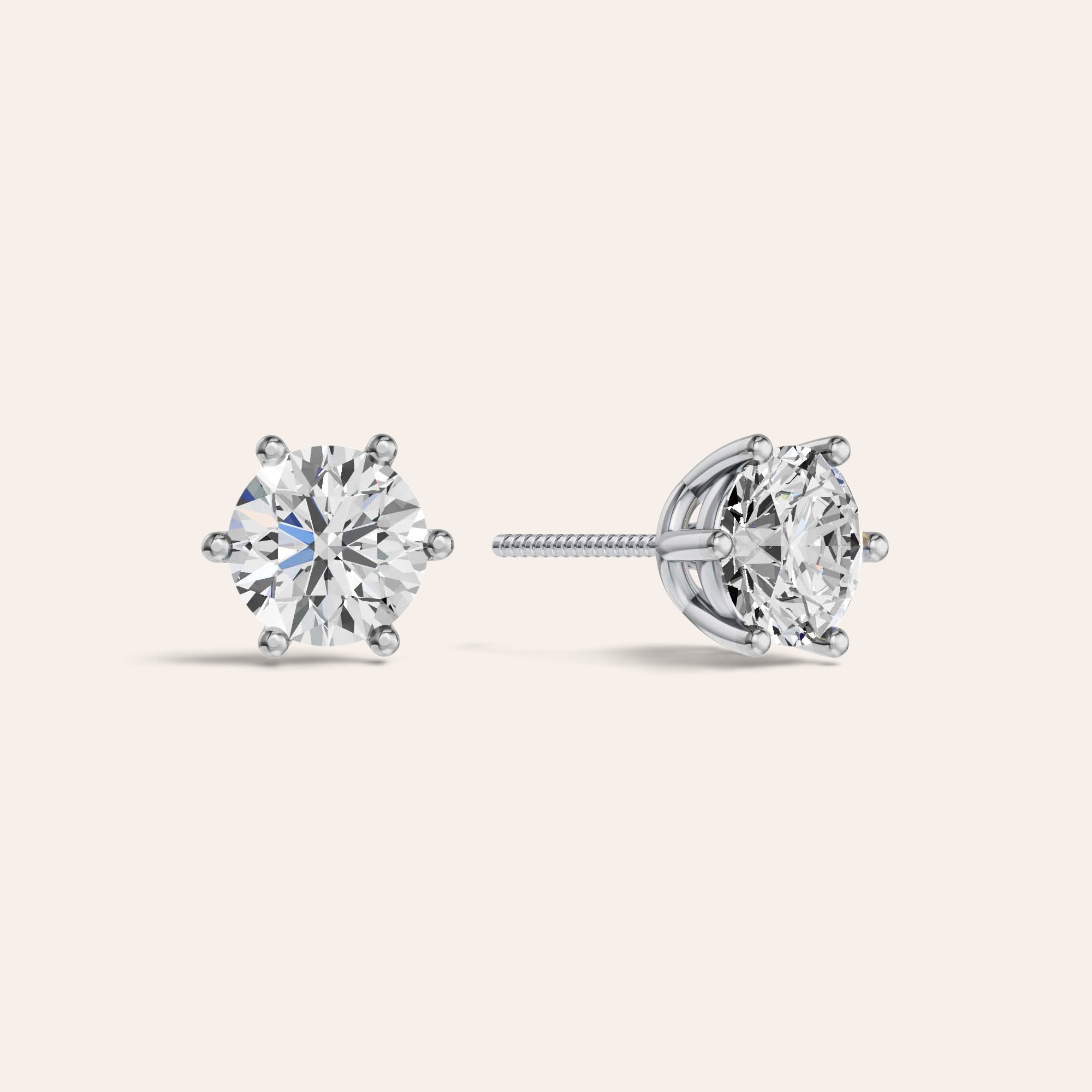 Louèn Diamonds solitaire oorbellen met 2.5 karaat diamant in 14k witgoud met klassieke 6-poots zetting