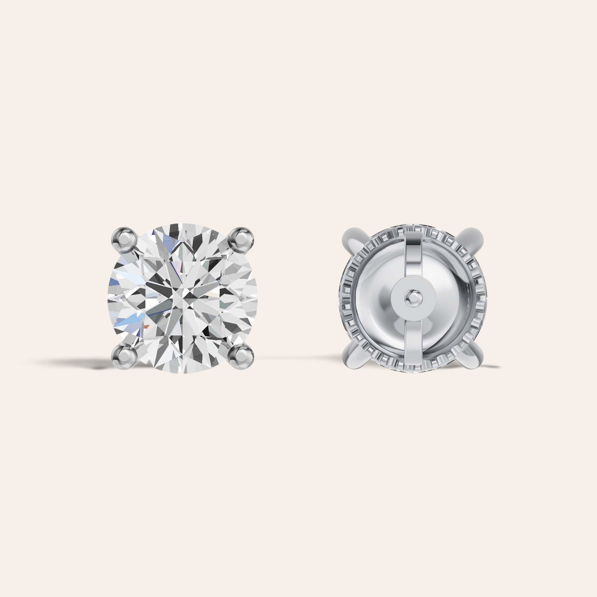 Louèn Diamonds solitaire oorbellen met 2.0 karaat diamanten in een minimalistische witgouden 4-poots zetting.