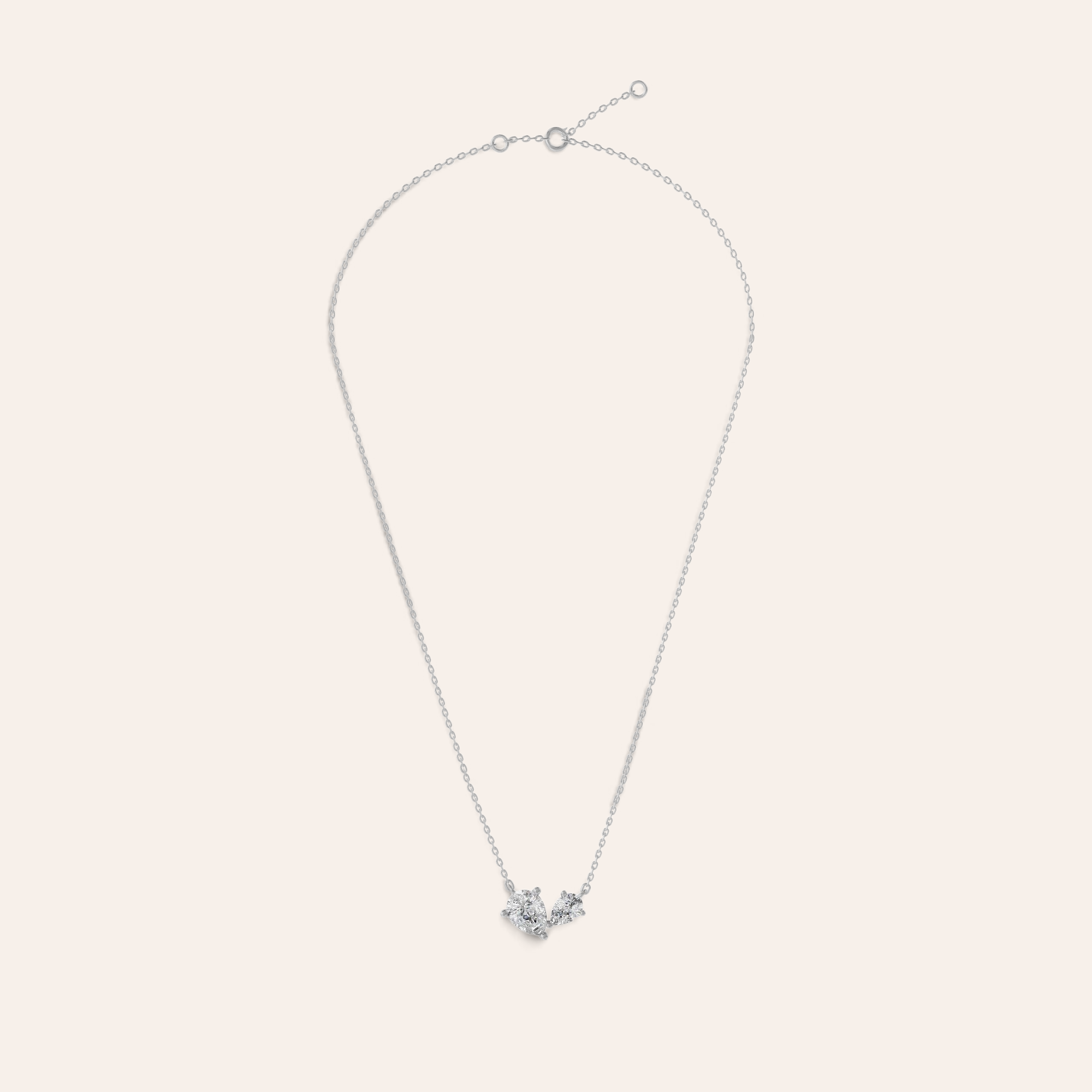 Louèn Diamonds Toi et Moi collier met twee peervormige lab-grown diamanten in 14k witgoud op een fijne ketting.