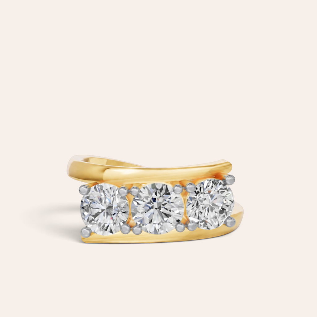 Louèn Diamonds trilogie verlovingsring met drie ronde diamanten in 14k geelgoud voor een klassieke uitstraling.