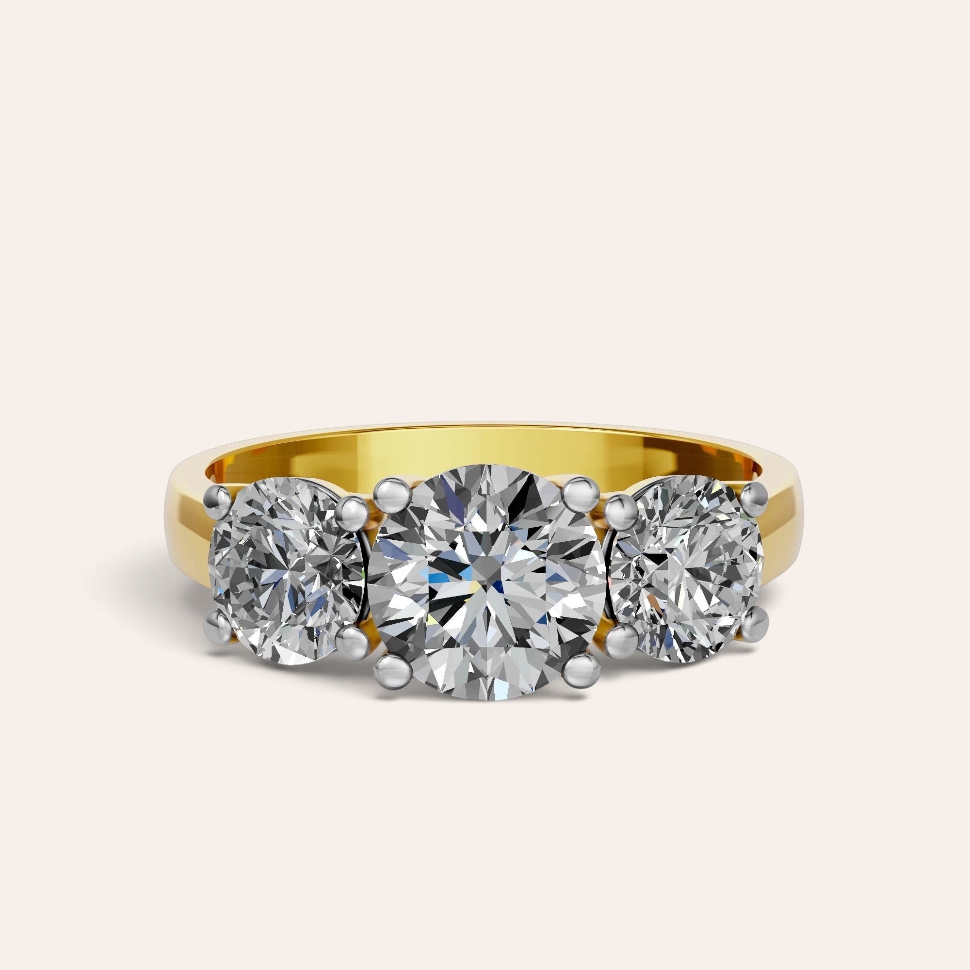 Louèn Diamonds trilogie verlovingsring van 14k geelgoud met drie ronde lab-grown diamanten van in totaal 3.0 karaat.