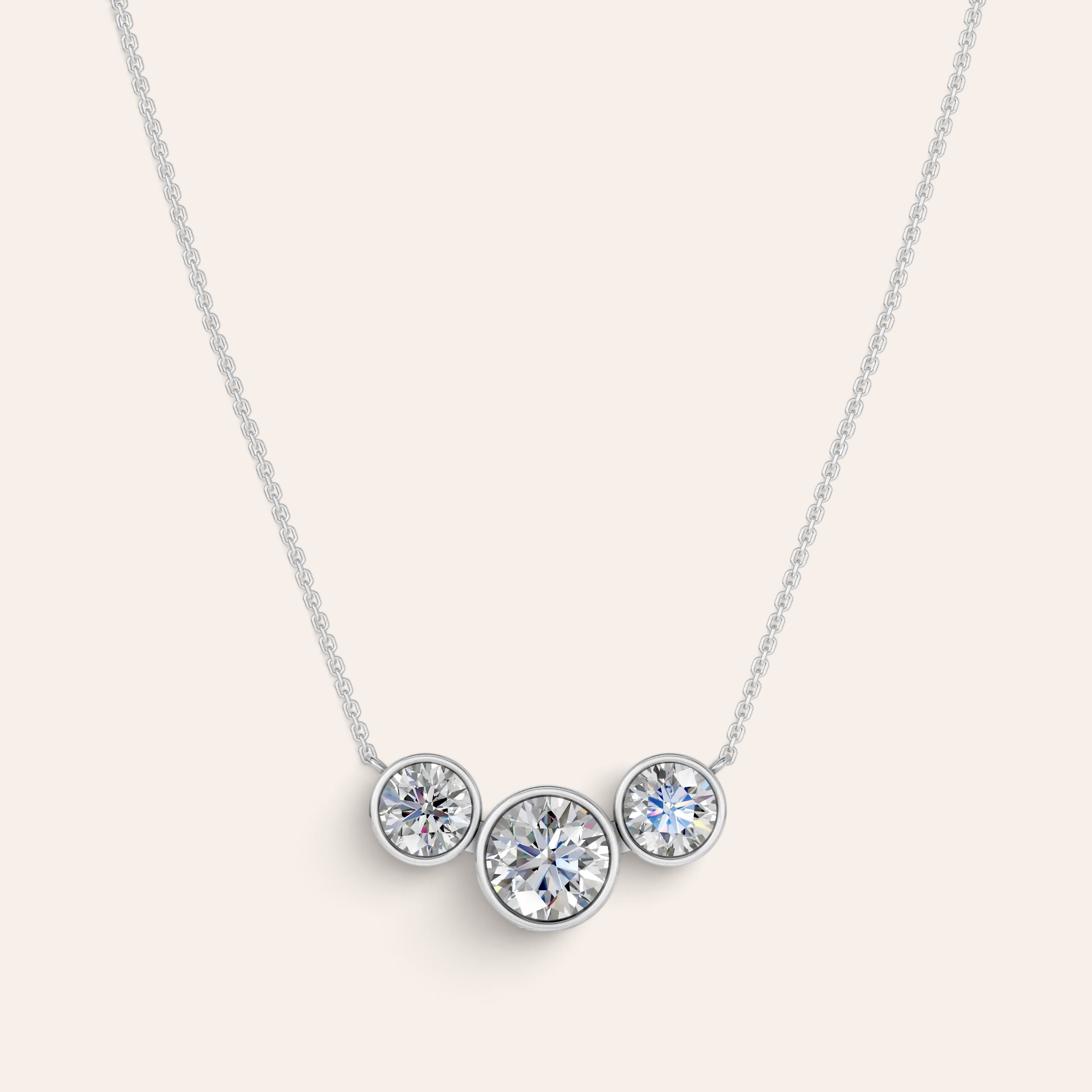 Louèn Diamonds horizontaal collier met drie lab-grown diamanten in 14k witgouden bezelzetting van 1.6 ct.