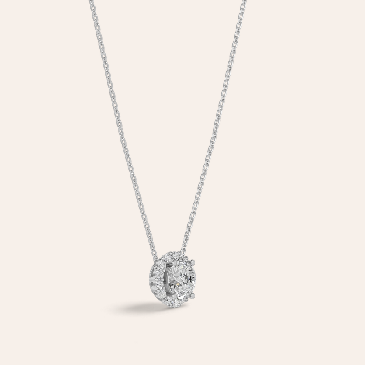 Louèn Diamonds collier van 14k witgoud met een ronde 1.8 karaat diamant in een verfijnde halo zetting
