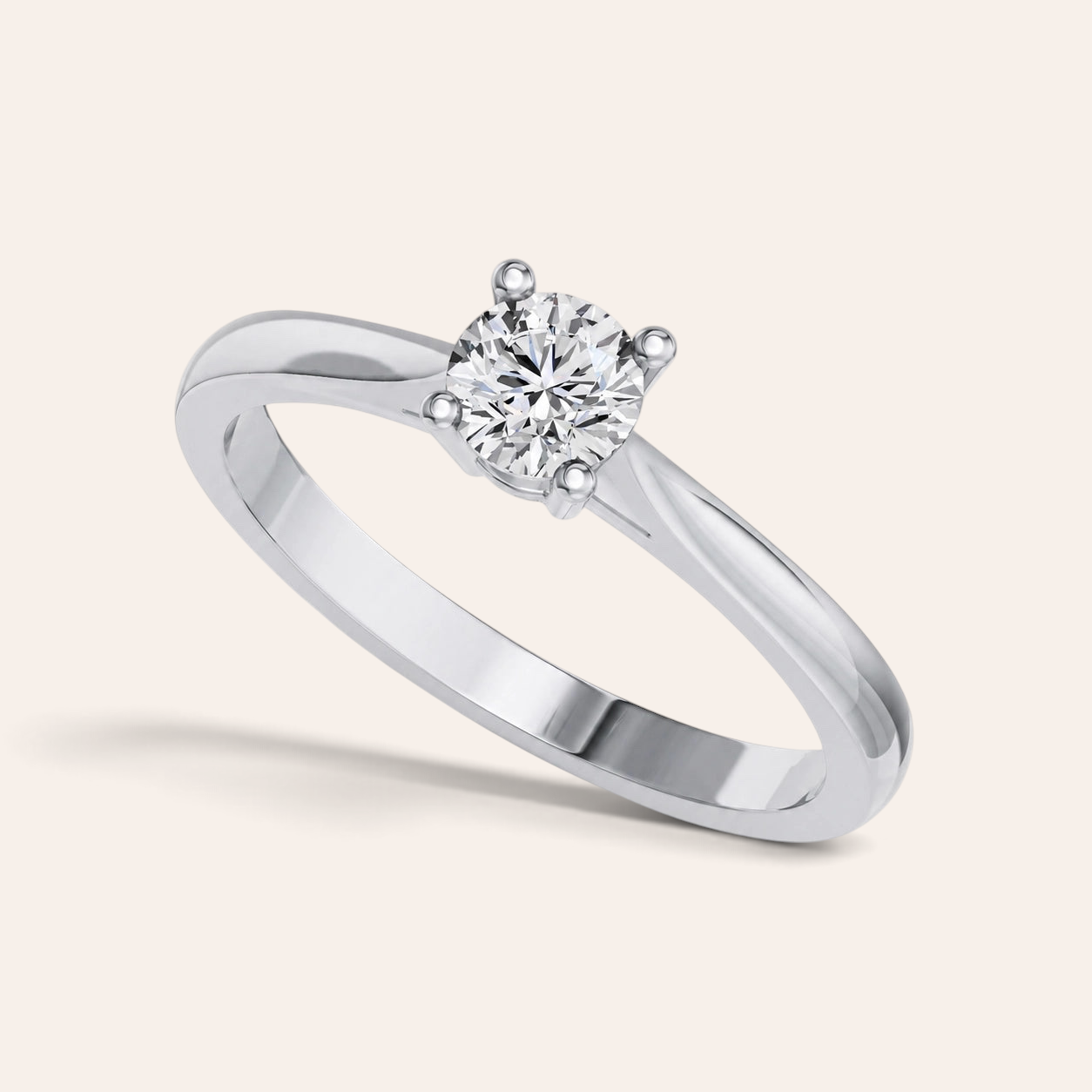 Louèn Diamonds solitaire verlovingsring van 14k witgoud met een ronde 0,5 karaat diamant in een klassieke zetting.