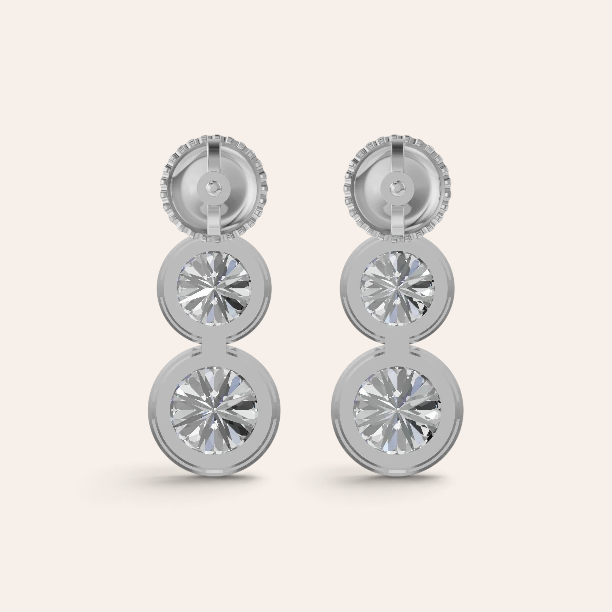 Louèn Diamonds bezel trio oorbellen van 14k witgoud met drie lab-grown diamanten in een verfijnd verticaal ontwerp.
