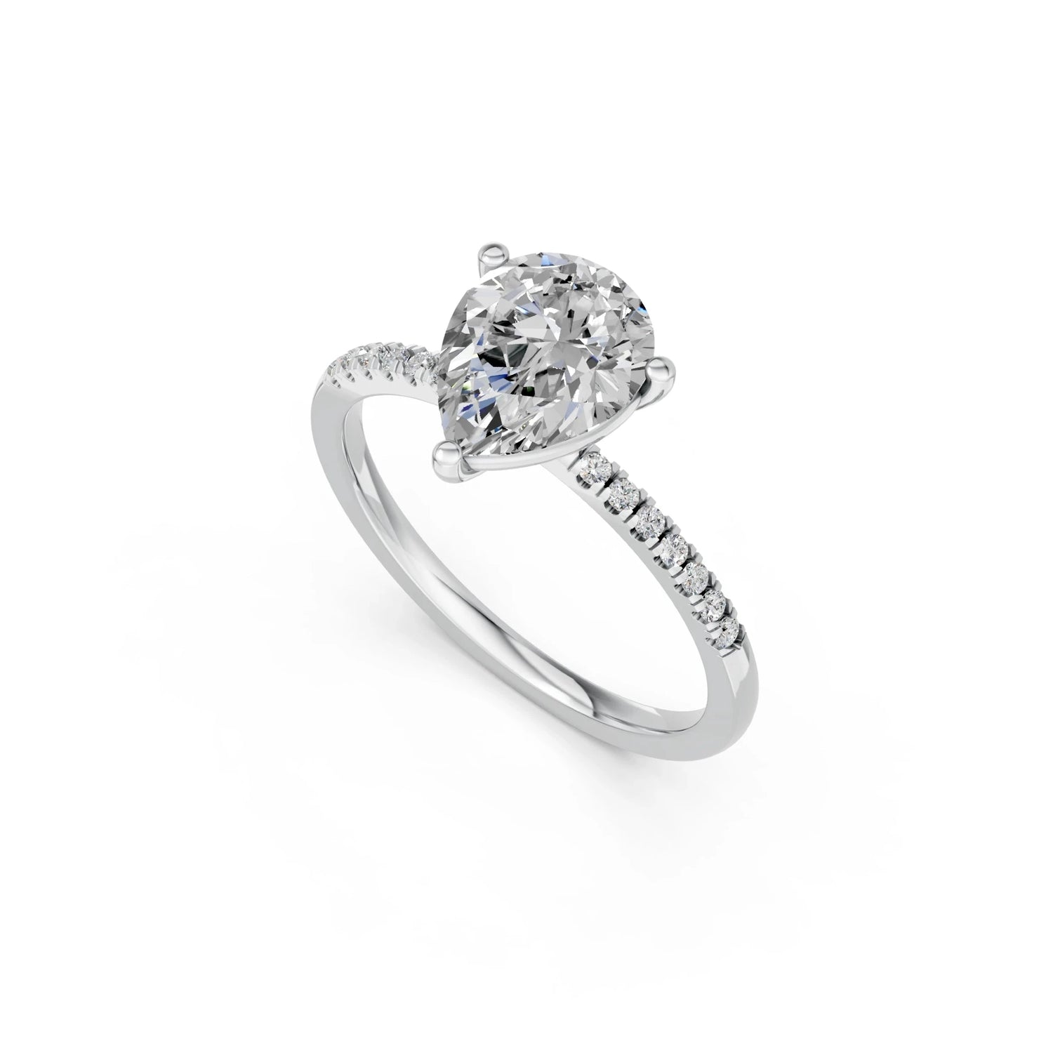 Peervormige solitaire verlovingsring met pavé band · 2.5 ct.