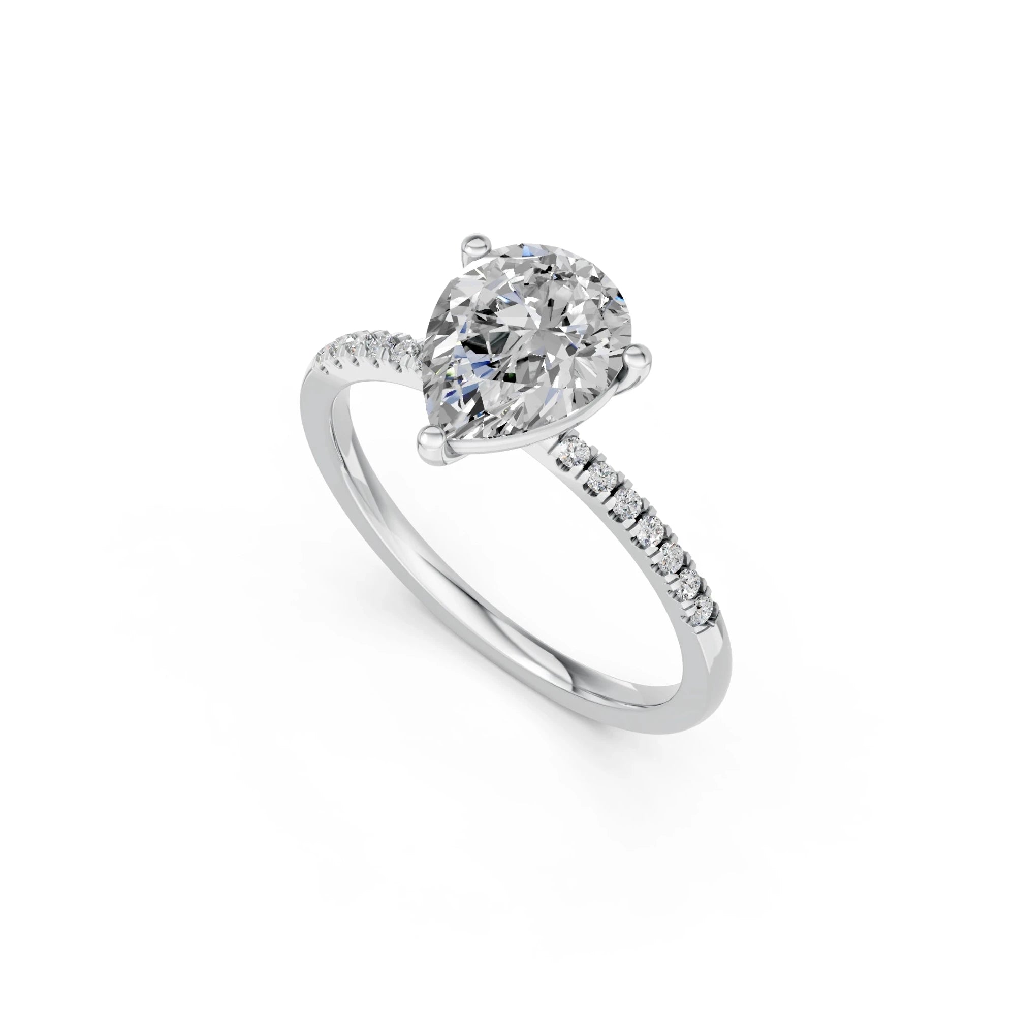 Peervormige solitaire verlovingsring met pavé band · 2.5 ct.