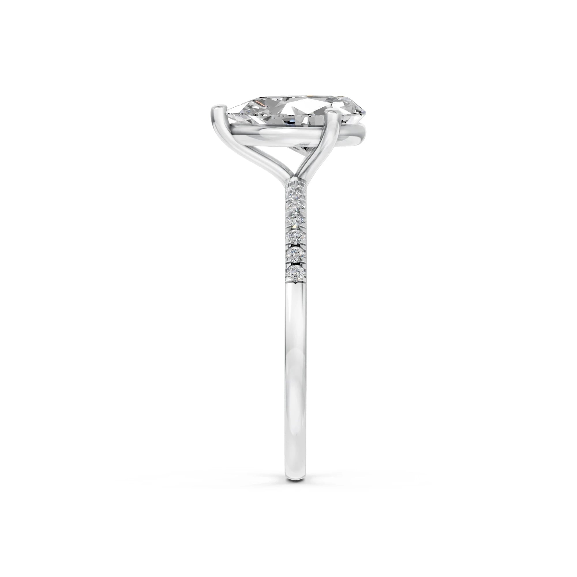 Peervormige solitaire verlovingsring met pavé band · 2.5 ct.