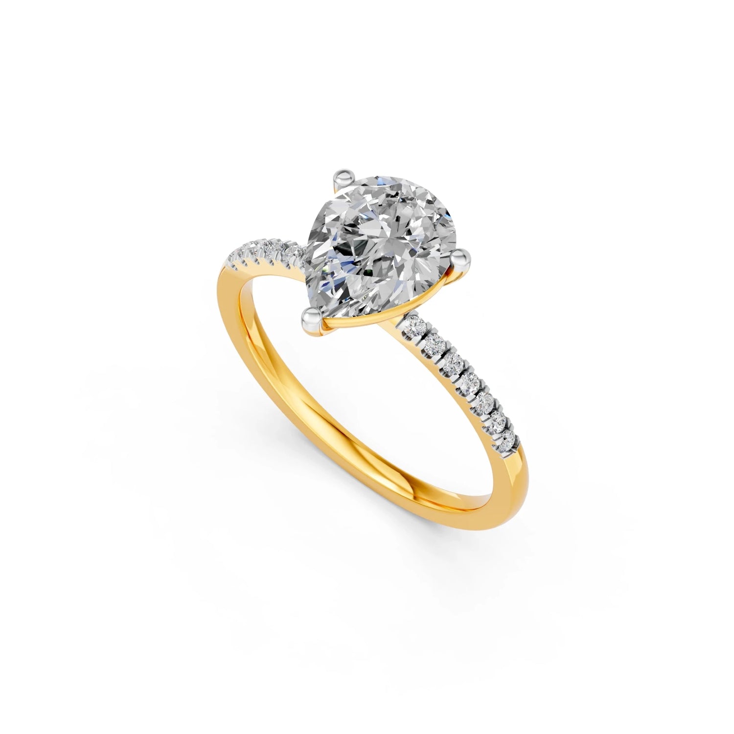 Peervormige solitaire verlovingsring met pavé band · 2.5 ct.
