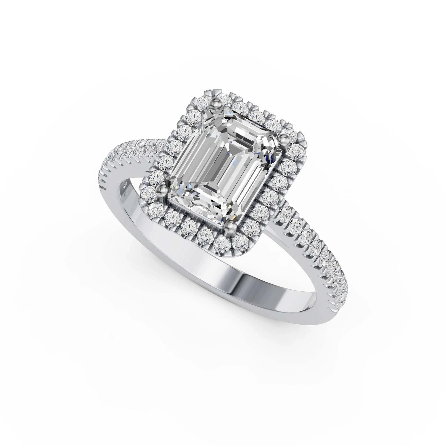 Smaragd halo verlovingsring · 2.0 ct.