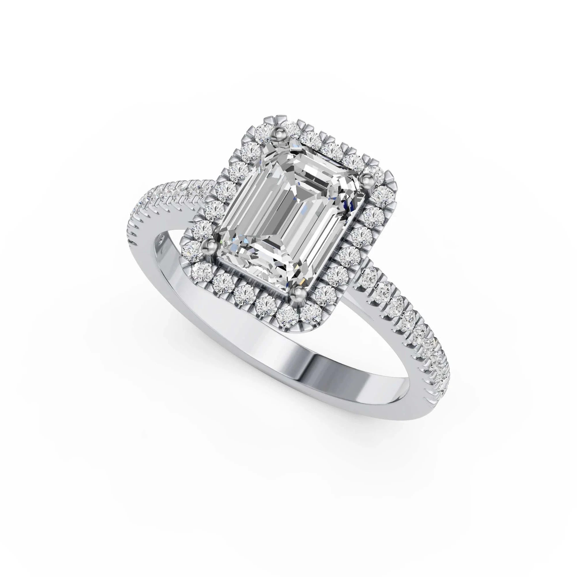 Smaragd halo verlovingsring · 2.0 ct.