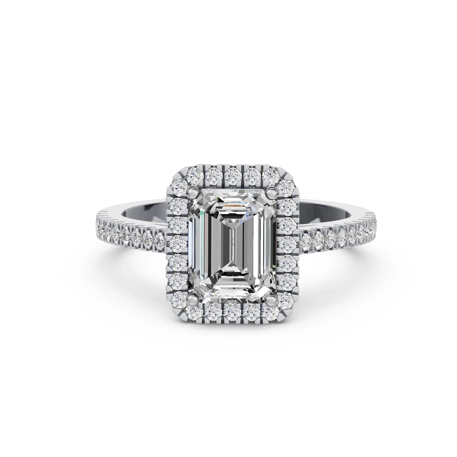 Smaragd halo verlovingsring · 2.0 ct.